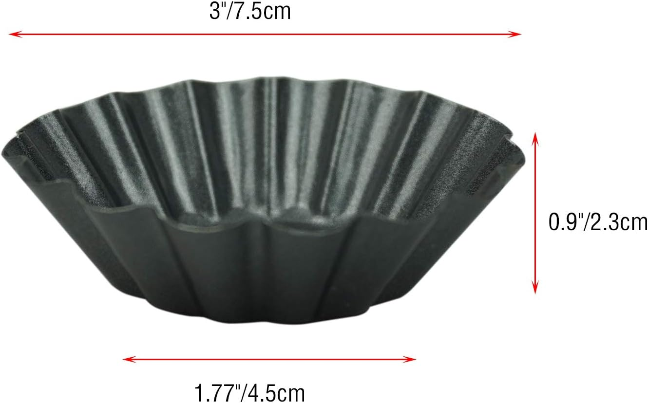 12 Pack Egg Tart Pan, Non-Stick Carbon Steel Tartlet Tins, Mini Pie Mould, Muffin Cupcake Pudding Baking Cup Maker - for Pies, Chinese Egg Tart, Cakes (Big Size 3"X 0.9") image number 6