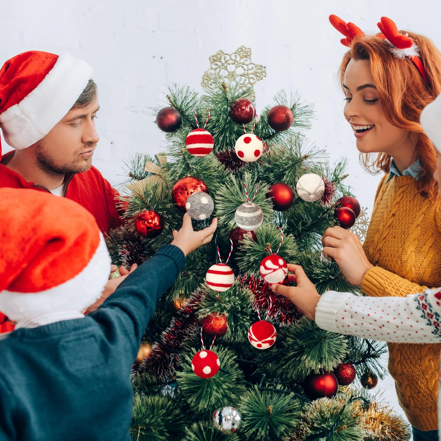 Glaciart One Felt Balls Christmas Ornaments (9 Pieces) 2 Inch (5 Cm), 100% New Zealand Wool, 3 Colors Hand-Felted in Nepal - Christmas Party Banner Decoration - Scandinavian Wool Snowflake image number 3