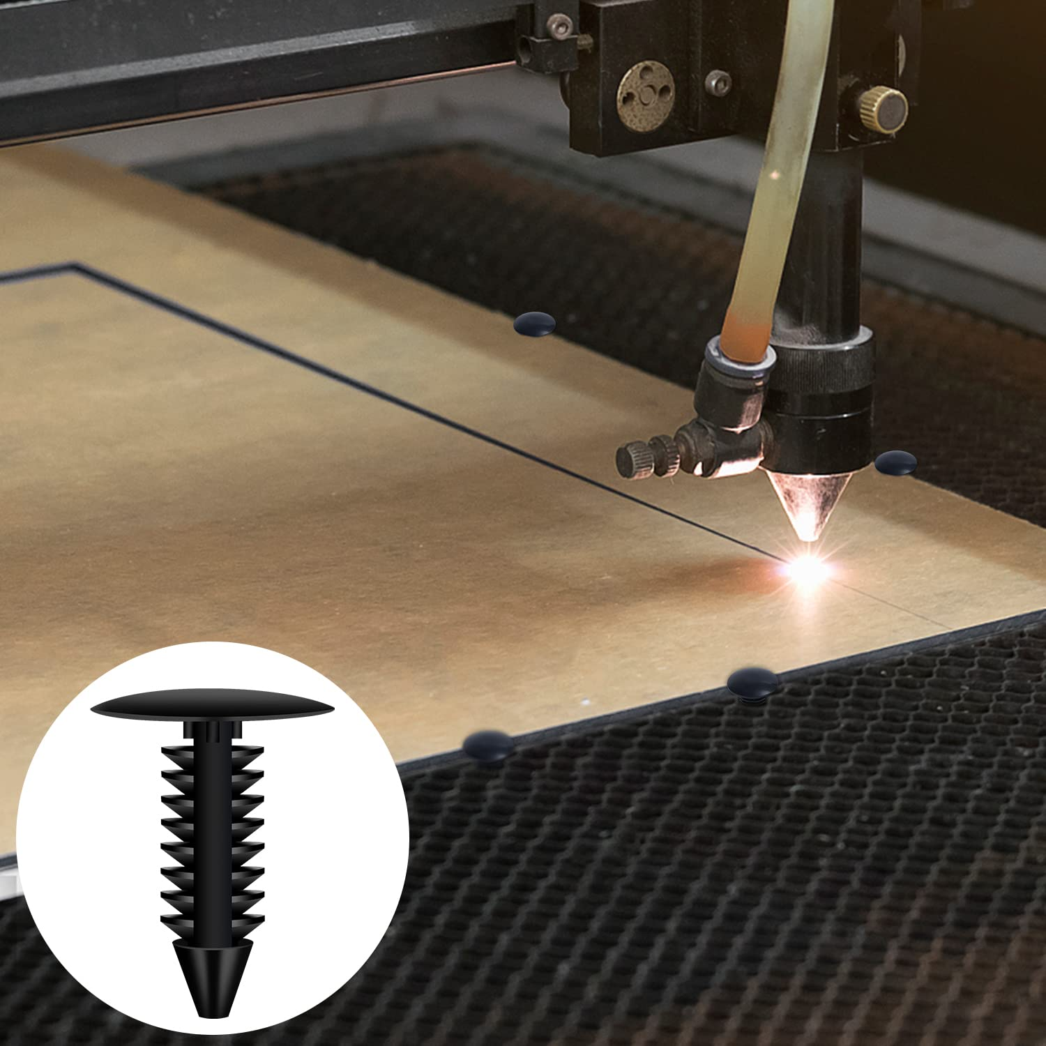 Pack of 100 Laser Honeycomb Pins, Honeycomb Laser Bed Attachment Accessories for Needle Laser Engraver for 7.5 Mm Honeycomb Grid Replaces Honeycomb Laser Bed Accessories (Black)