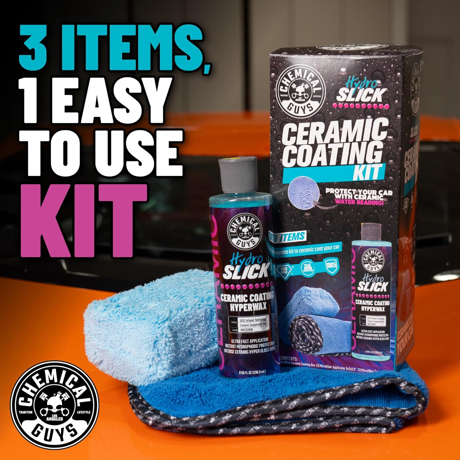 Chemical Guys Hydroslick Ceramic Coating Kit &ndash; Hydrophobic Paint Protection &ndash; Includes Ceramic Spray, Applicator & Microfiber Towel for DIY Sio2 Coating image number 3