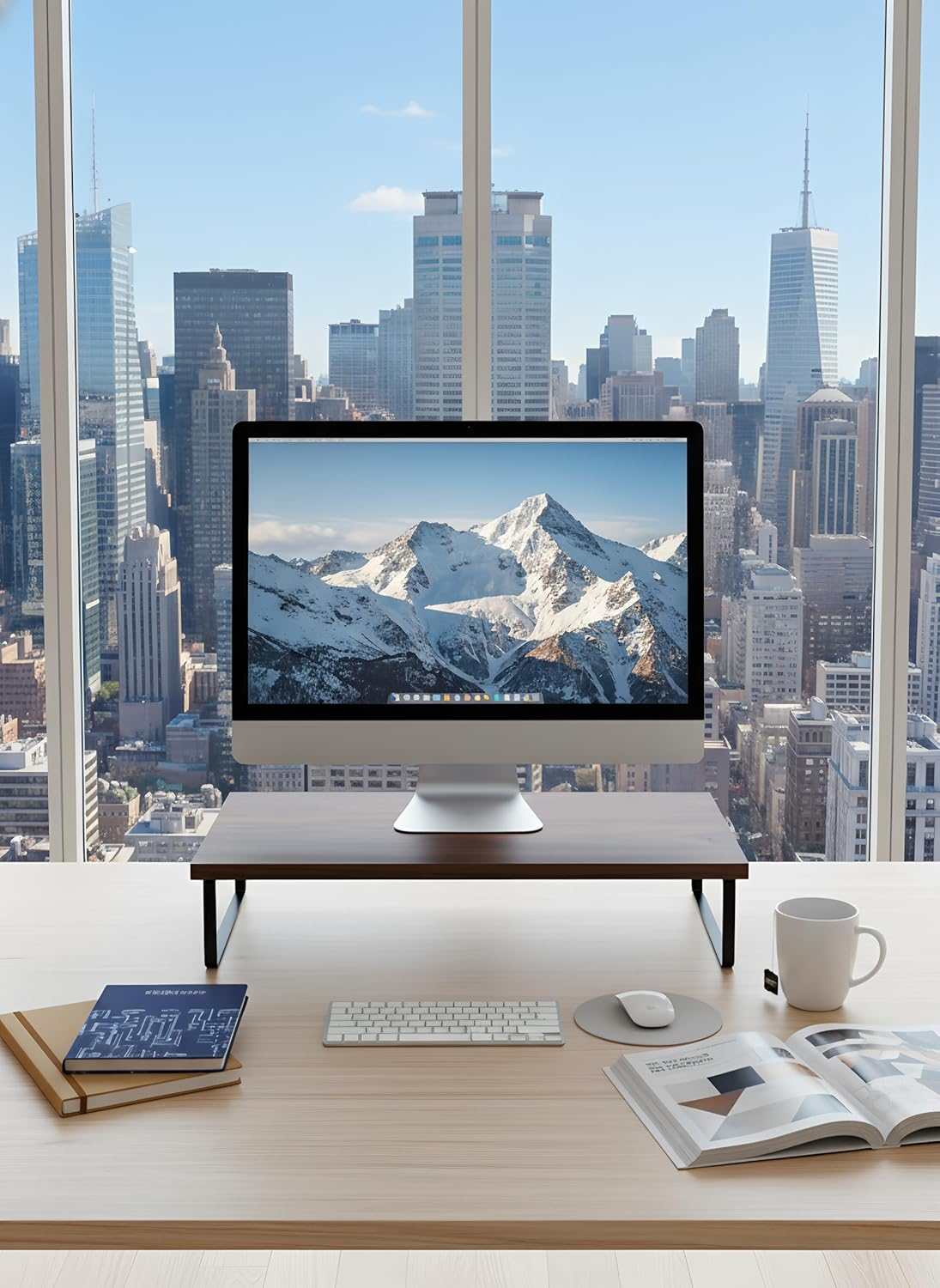 Monitor Stand Riser,50Cm Computer Monitor Stand,Multifunctional Tabletop Organizer Storage Shelf Stand for Laptop, PC, Printer（Walnut) image number 4