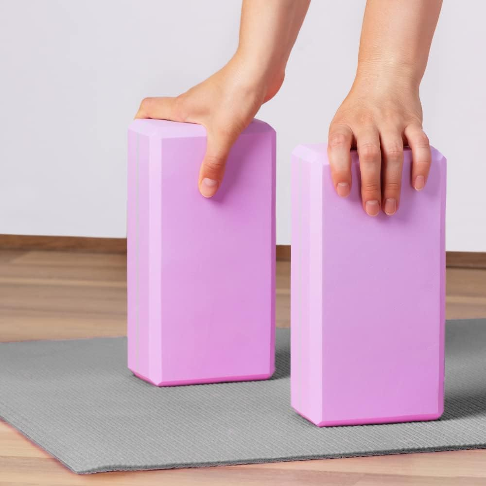 Golberg Foam Yoga Block &ndash; for Fitness, High Intensity Support and Improving Strength or Flexibility Pink/Green/Dark Green/Purple/Blue &ndash; 1/2/4 Pack - 1 Pack - Blue image number 5