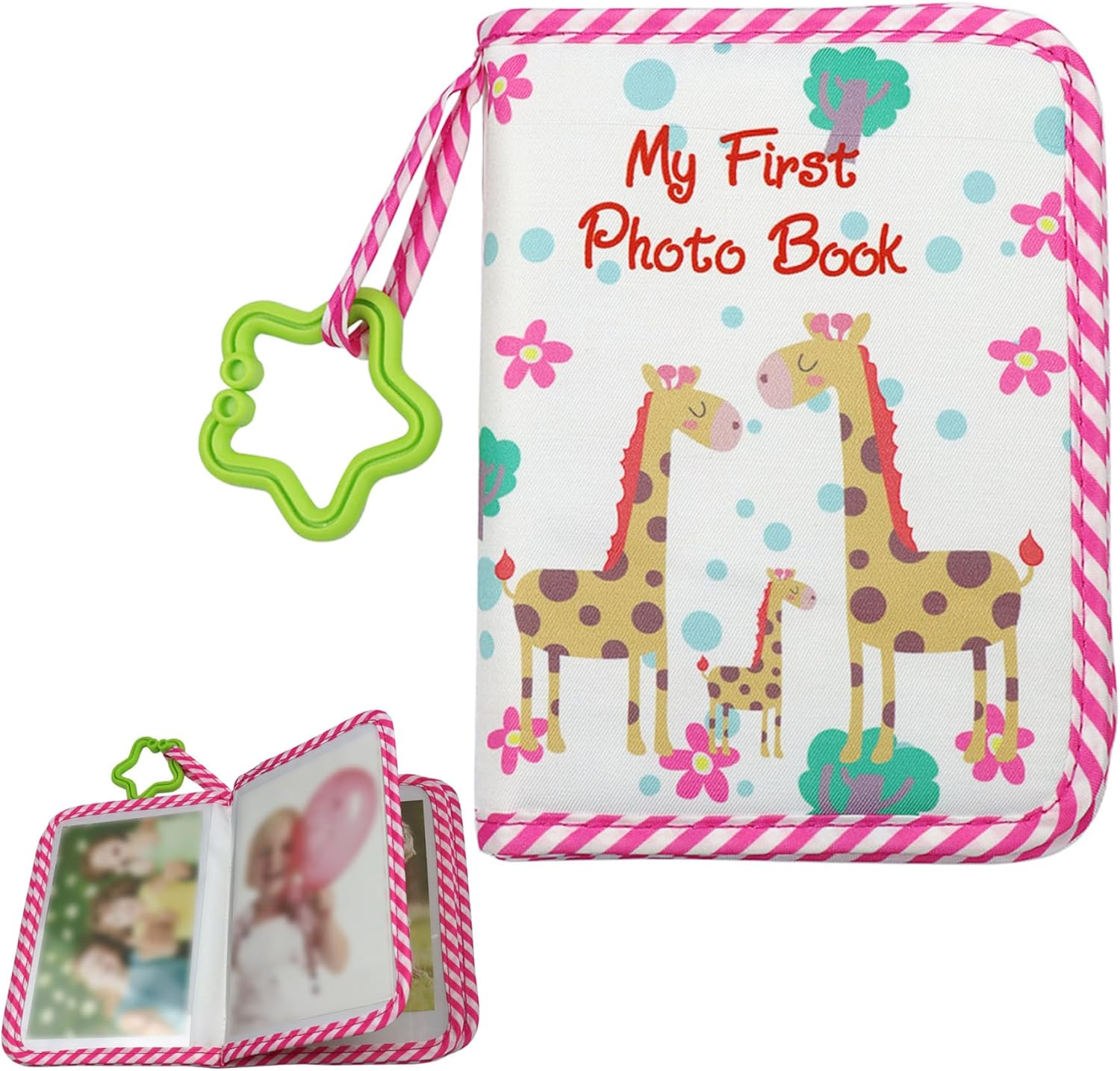 Baby Photo Albums Giraffe Family Pattern Baby Photo Book with Star-Shaped Cilp 6X7.5 Inch Soft Fabric Picture Album for Memorable Moment, Book, Albums image number 1