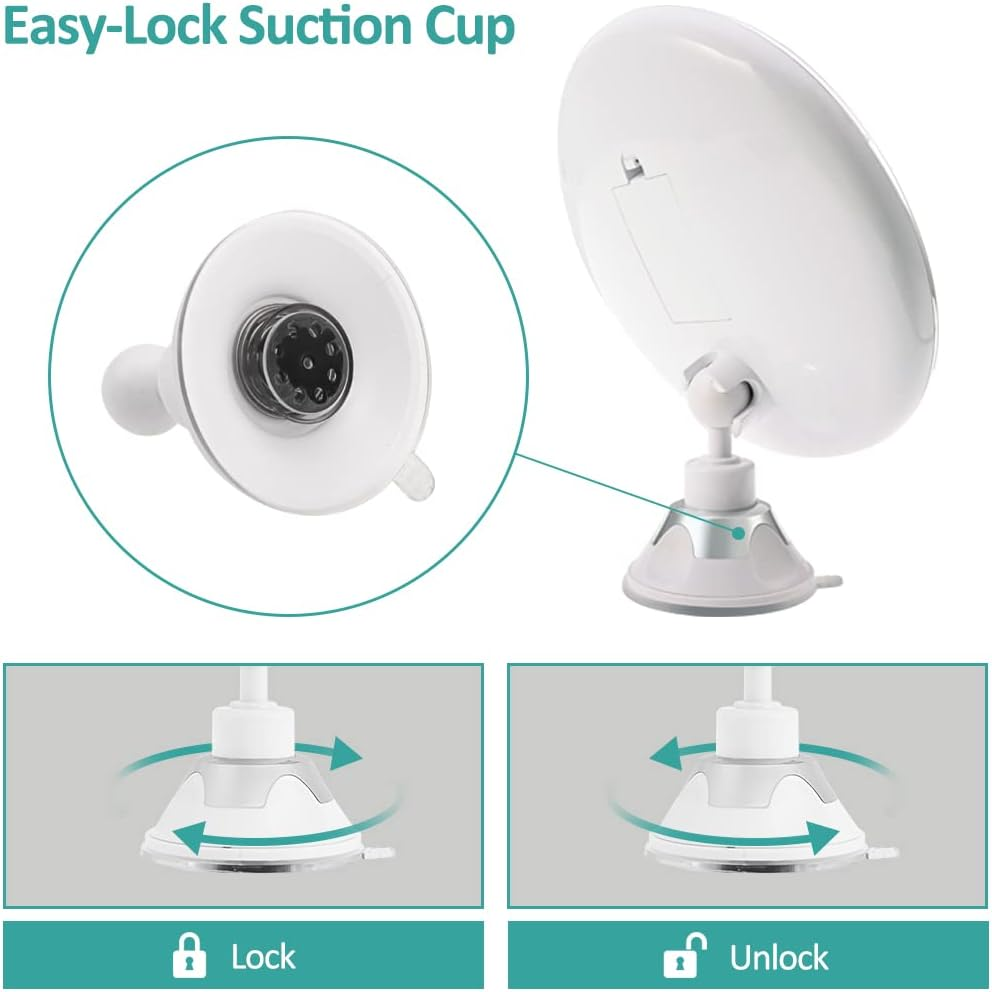 EMKE 5X Magnifying Shaving Mirror with Light, LED Travel Makeup Mirror with Locking Suction Mount | 360&deg; Swivel | Cool Light | Battery, Portable Illuminated for Bathroom, 175Mm (UCM03BTMX1W) image number 5