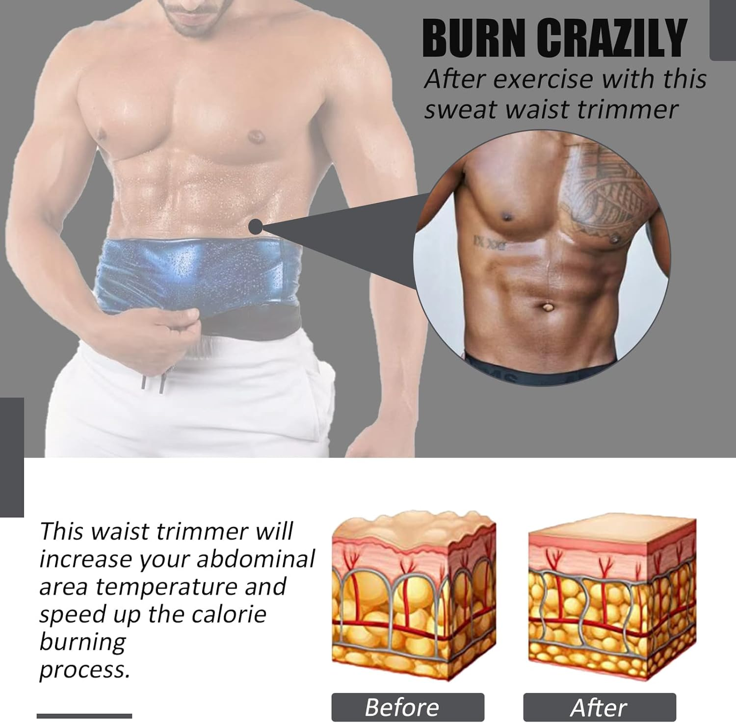 Waist Trainer Trimmer Sweat Belt Band for Men Lower Belly Fat Sauna Slimming Belt Suit Workout