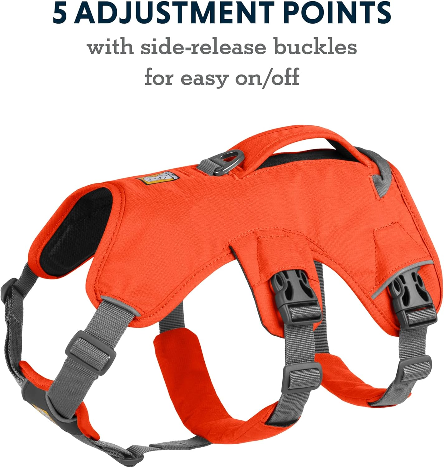 RUFFWEAR Multipurpose Dog Harness with Handle, Web Master Adjustable Harness, 2 Leash Attachments, Everyday Use, Blaze Orange, XXS