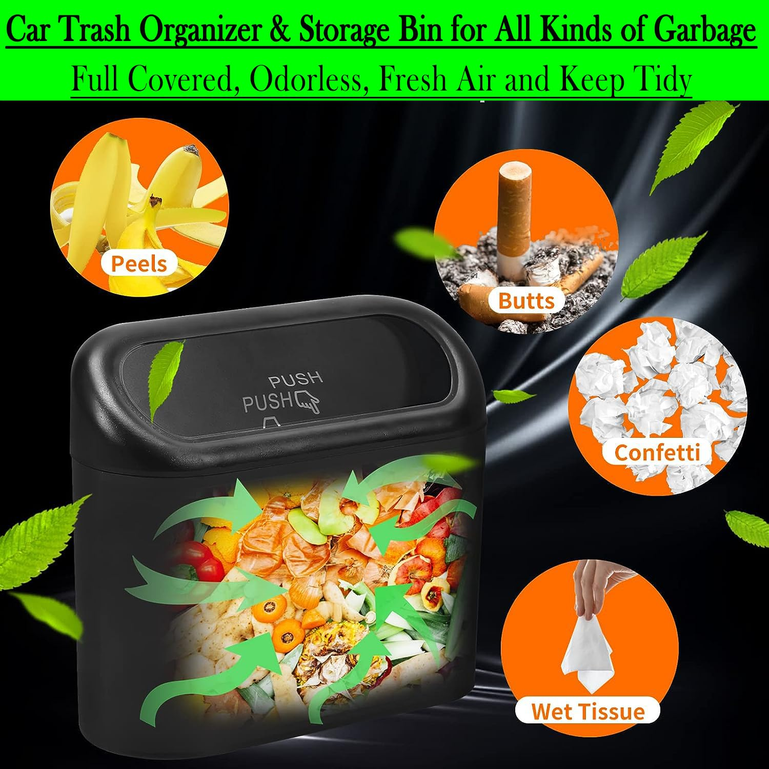 Car Trash Can with Lid, Hanging Mini Vehicle Trash Bin with 105 Car Trash Bags and 2 Car Hooks, Car Dustbin Garbage Organizer, Automotive Garbage Can Bin Trash Container for Auto Cars, Home, Office image number 1