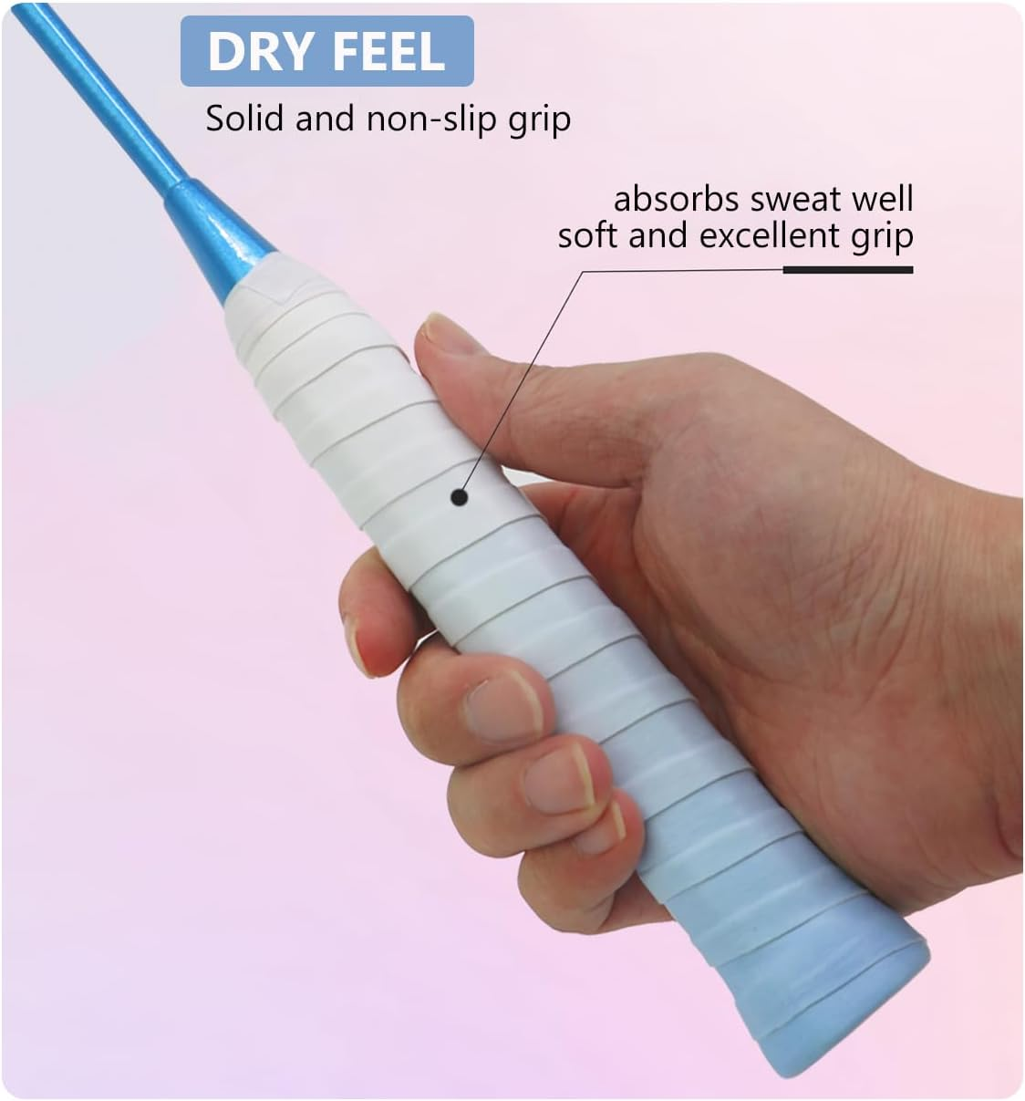 Tennis Racket Grip Tape [6 Pack], Gradient Color Non-Slip Grip Tape for Badminton Tennis Rackets, Precut/Soft Feel/Anti-Peeling/Long Lasting Racket Tape for Tennis - Blue Gradient image number 6