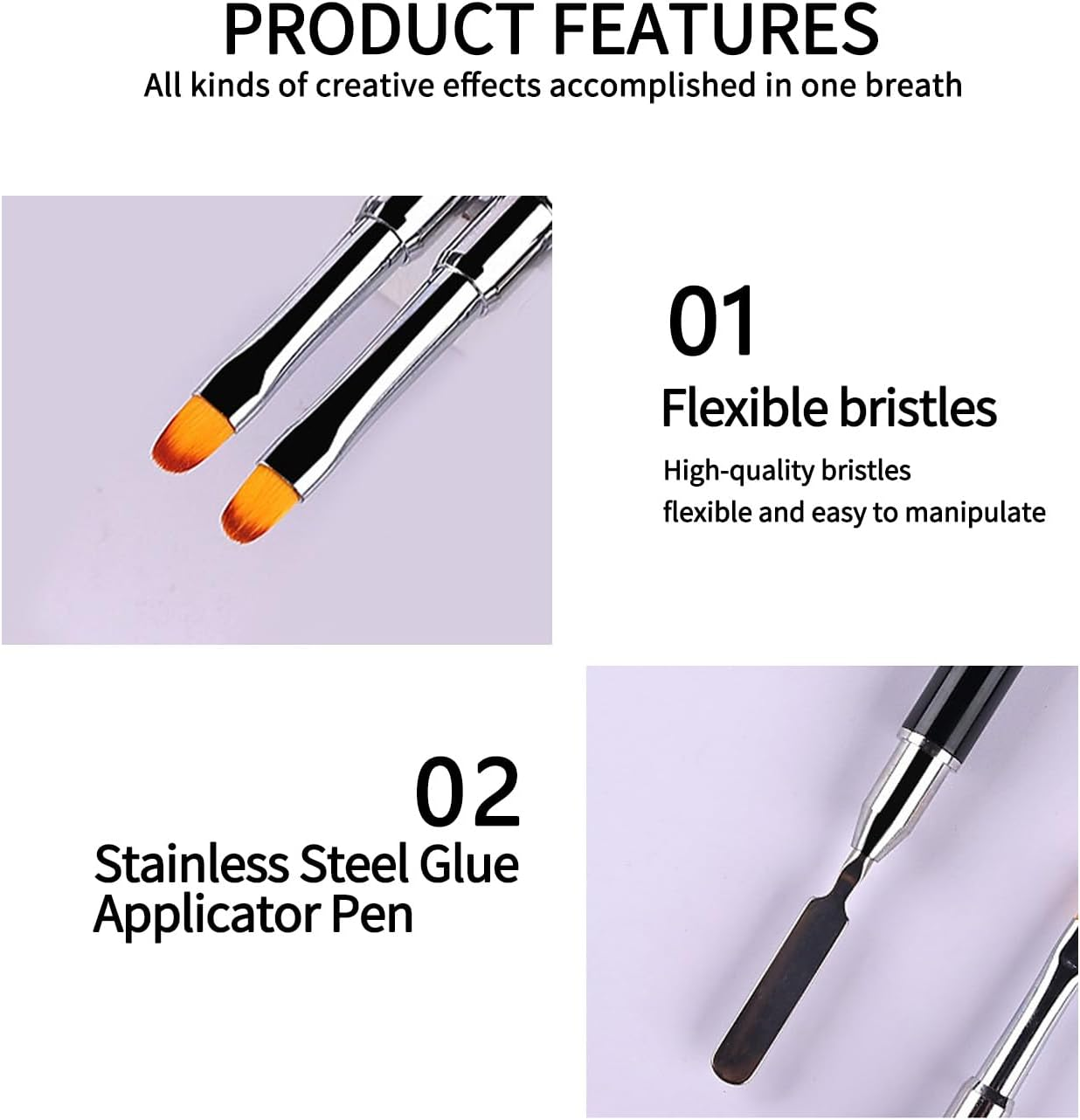 Poly Nail Gel Brush 2In1 Dual-Ended Hard Gel Nail Brush Builder Gel Brush Flexible Bristles Stainless Steel Glue Applicator Pen for Hybrid Gel Gel Acrylic Nails Extension Black (PEN 5, 1) image number 2