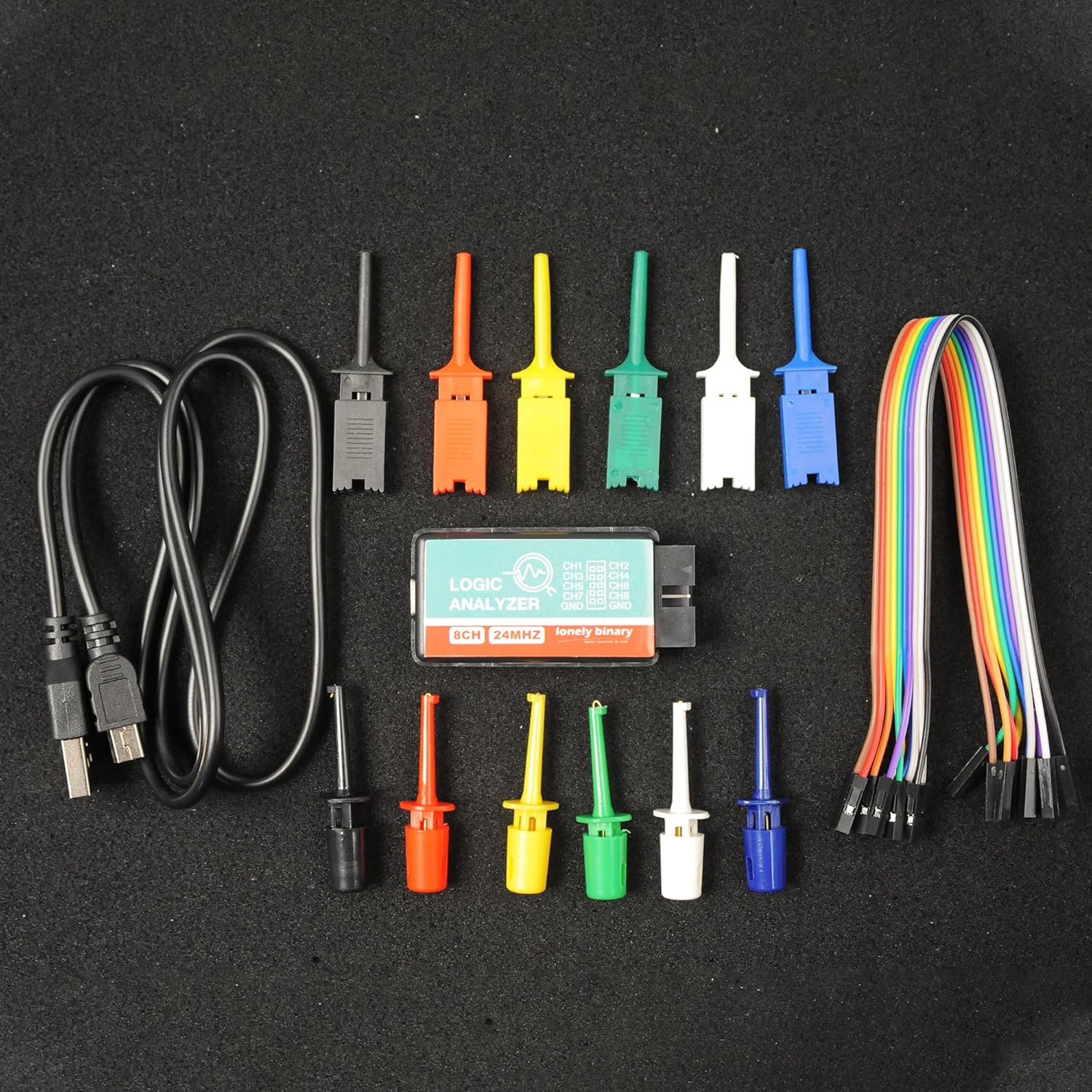 Lonely Binary 8-Channel USB Digital Logic Analyzer &ndash; 24Mhz Sampling Rate, Includes 12 Test Hooks & USB Cable &ndash; Compatible with Windows & Mac for Arduino, ESP32, Raspberry Pi & Embedded Debugging image number 4