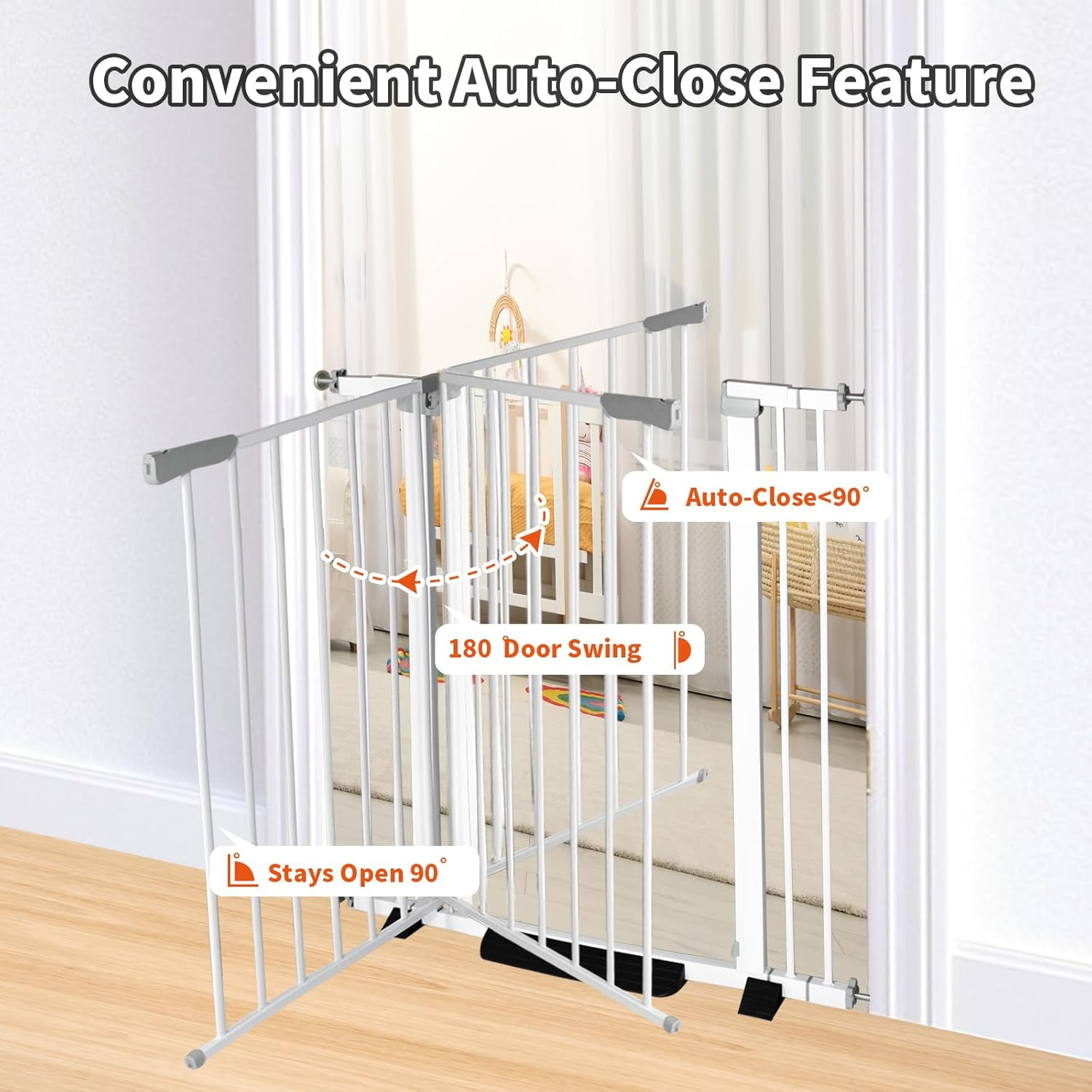 41 Inch Tall Baby Gate Auto Close Dog Gate Adjustable 29.92"-43.71" Wide Pressure Mounted Walk through Swing Pet Gate for Doorways (White, 29.92"-43.71" Wide) image number 5