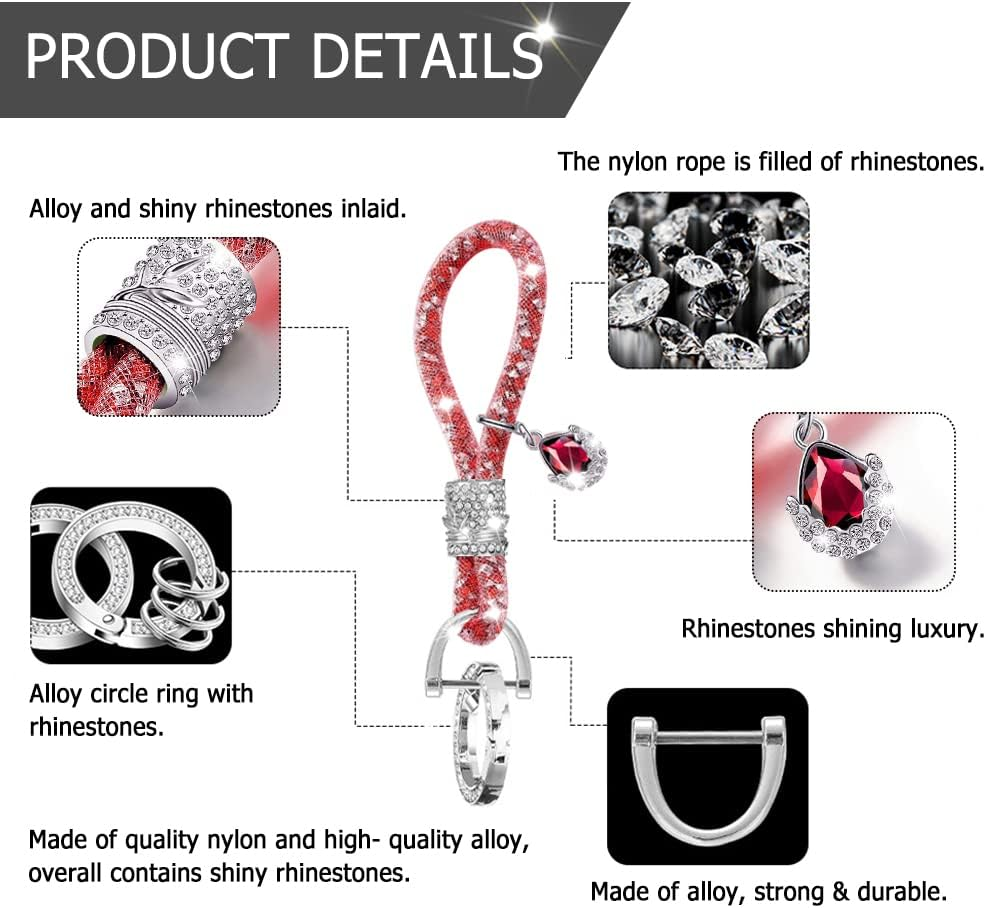 Crystal Car Key Chain for Women, Key Chain Accessories with Bling Rhinestones, Crystal Car Key Ring for All Car Keys - Green image number 3