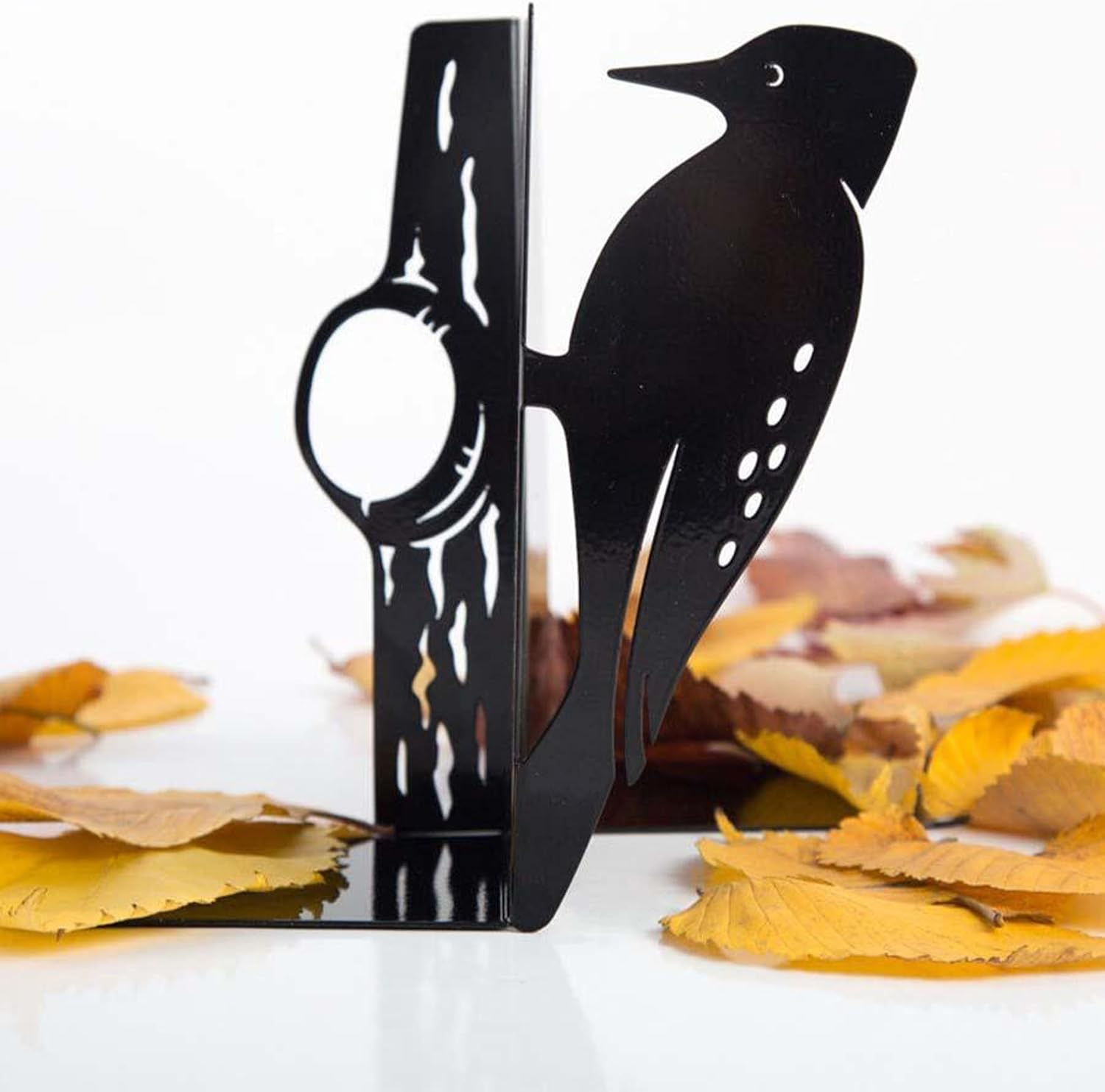 1 Pair Woodpecker Bookends for Shelves Stopper Heavy Cute Metal Book Ends for Bookshelf Desk Rustproof Bookends Black Decorative Home Office Decor Creative Bookcase Holder