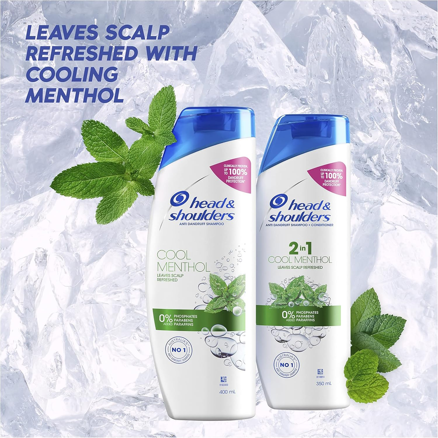 Head & Shoulders Cool Menthol Anti-Dandruff Shampoo, 400 Ml (Pack of 2) image number 6