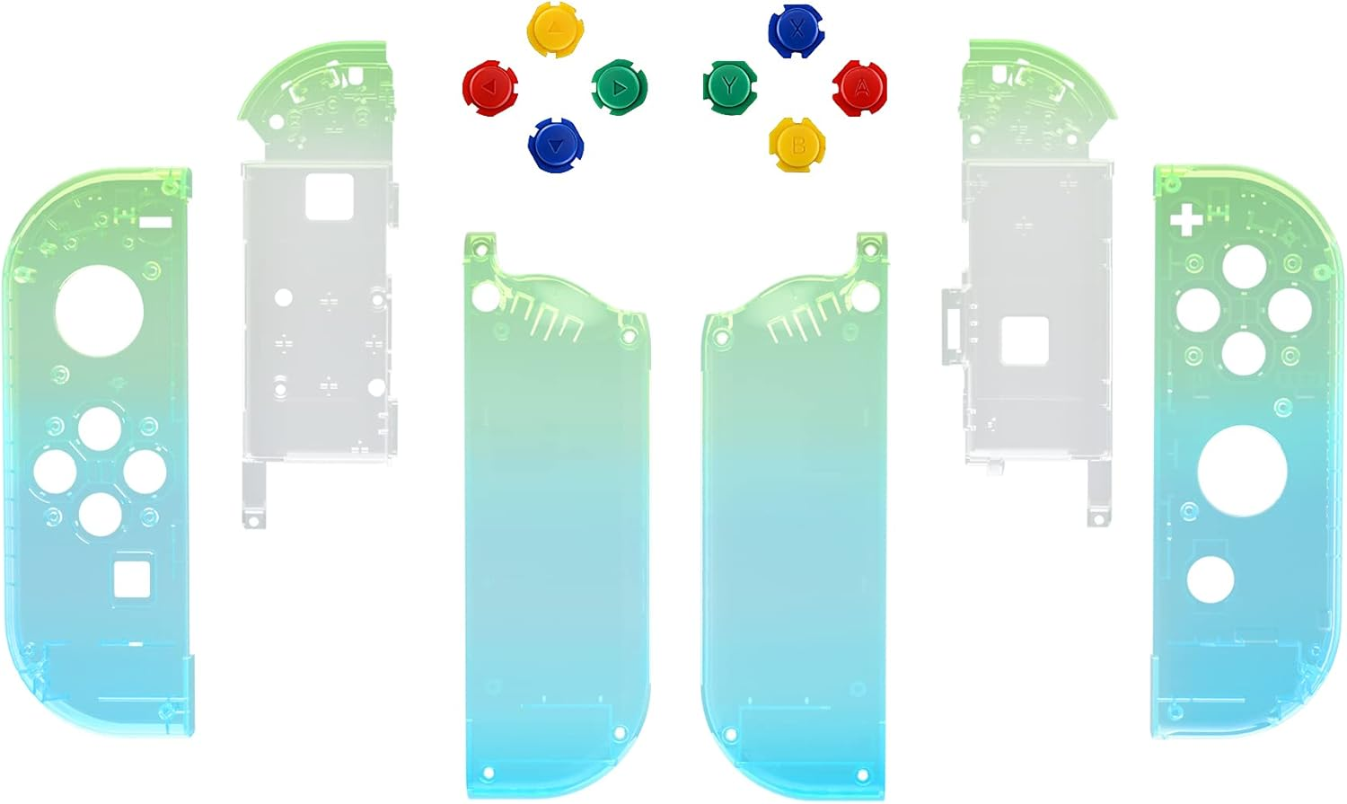 Extremerate Gradient Translucent Green Blue Joycon Handheld Controller Housing with Colorful Buttons, DIY Replacement Shell Case for Nintendo Switch & Switch OLED Model Joy-Con &ndash; Console NOT Included image number 2