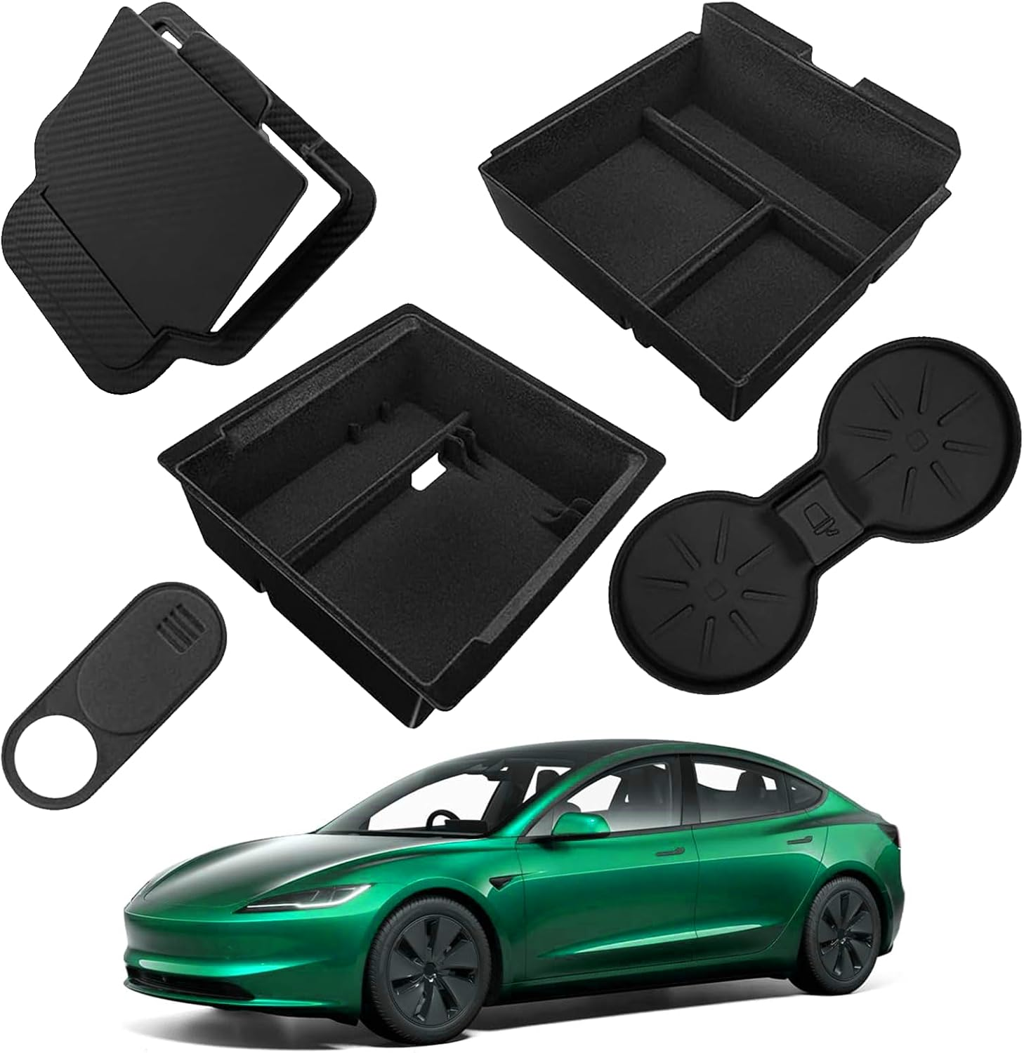 2025 Upgrade Center Console Organizer Tray for Tesla Model 3 Highland Accessories 2024/2025, Center Console Tray, Armrest Storage Box Tray, Armrest Hidden Storage Box (5Pcs Black) image number 2