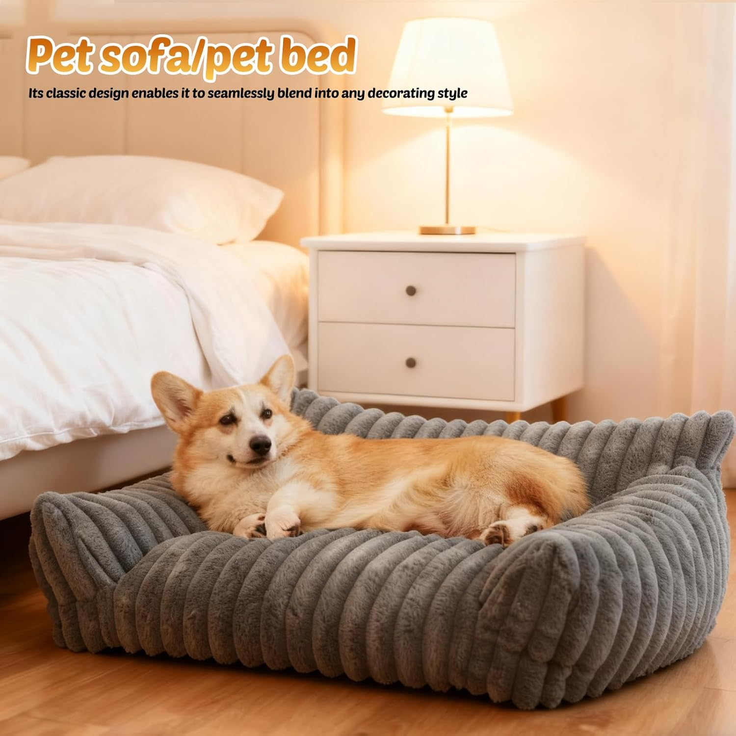 GBKDQQ Large Cat Bed, Orthopaedic Cat Sofa, 61 X 46 X 25 Cm, Dog Sofa, Small Dogs, Removable, Washable, Non-Slip Cat Bed, Fluffy for Small Dogs, Dark Grey image number 4