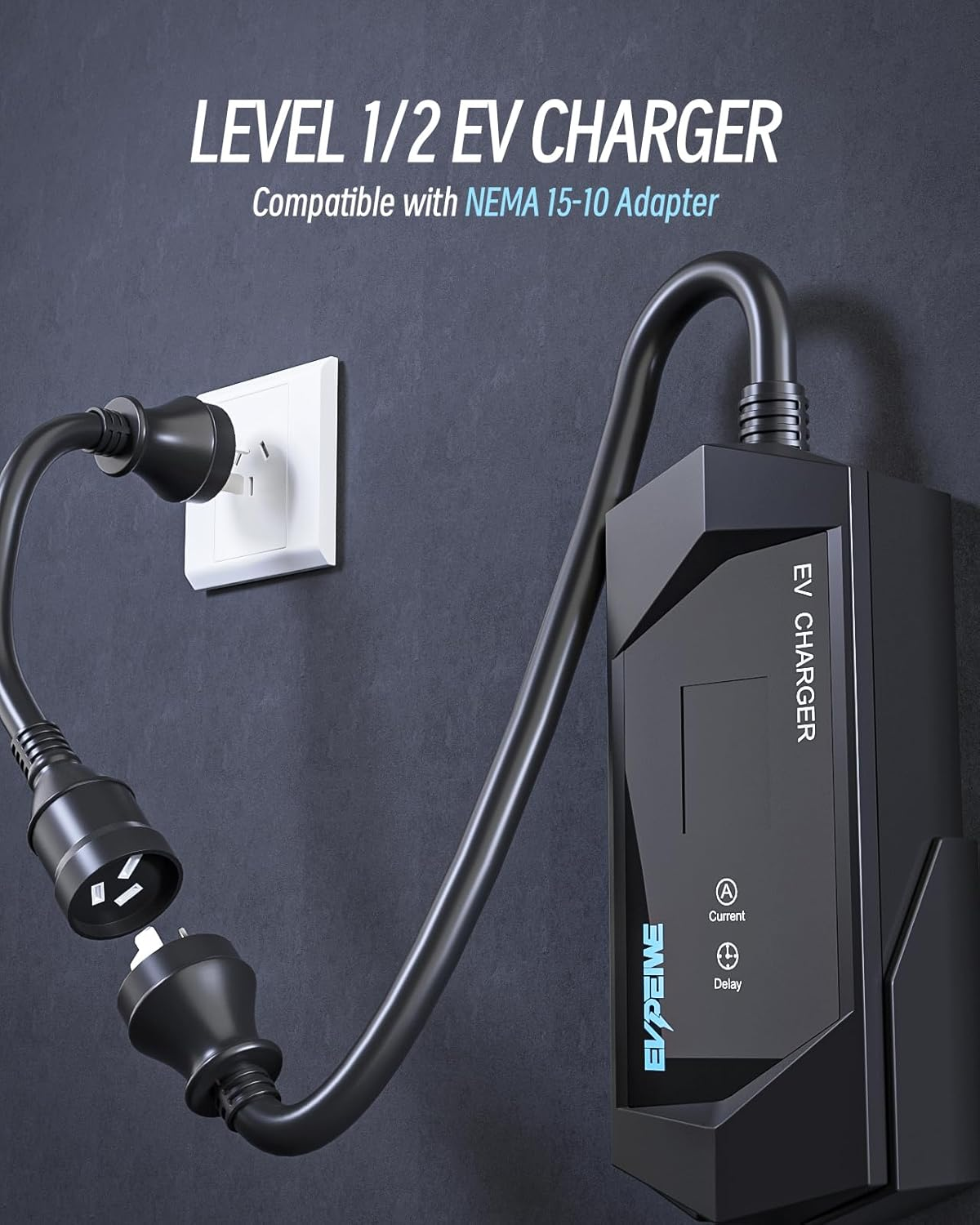 EVPEIWE Type 2 EV Charger 10A/15A EV Charging Cable with Australian 15A Plug/10A Adapter Adjustable Current Portable Type 2 Charger for Tesla BYD MG All IEC-62196 Evs, Black/5M image number 3