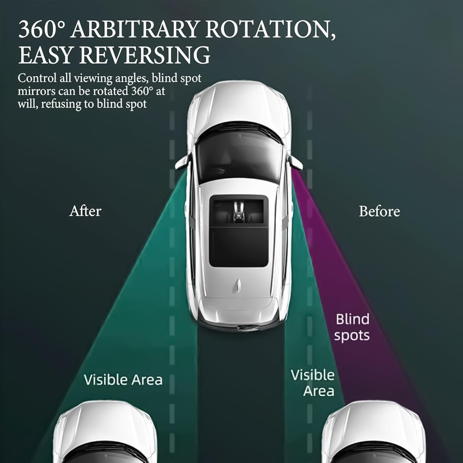 2PCS Heart Shaped Blind Spot Mirrors 360&deg; Adjustable Wide Angle Rear View Accessories for Cars and SUV Cute Car Accessories for Women Easy Stick on Installation image number 6