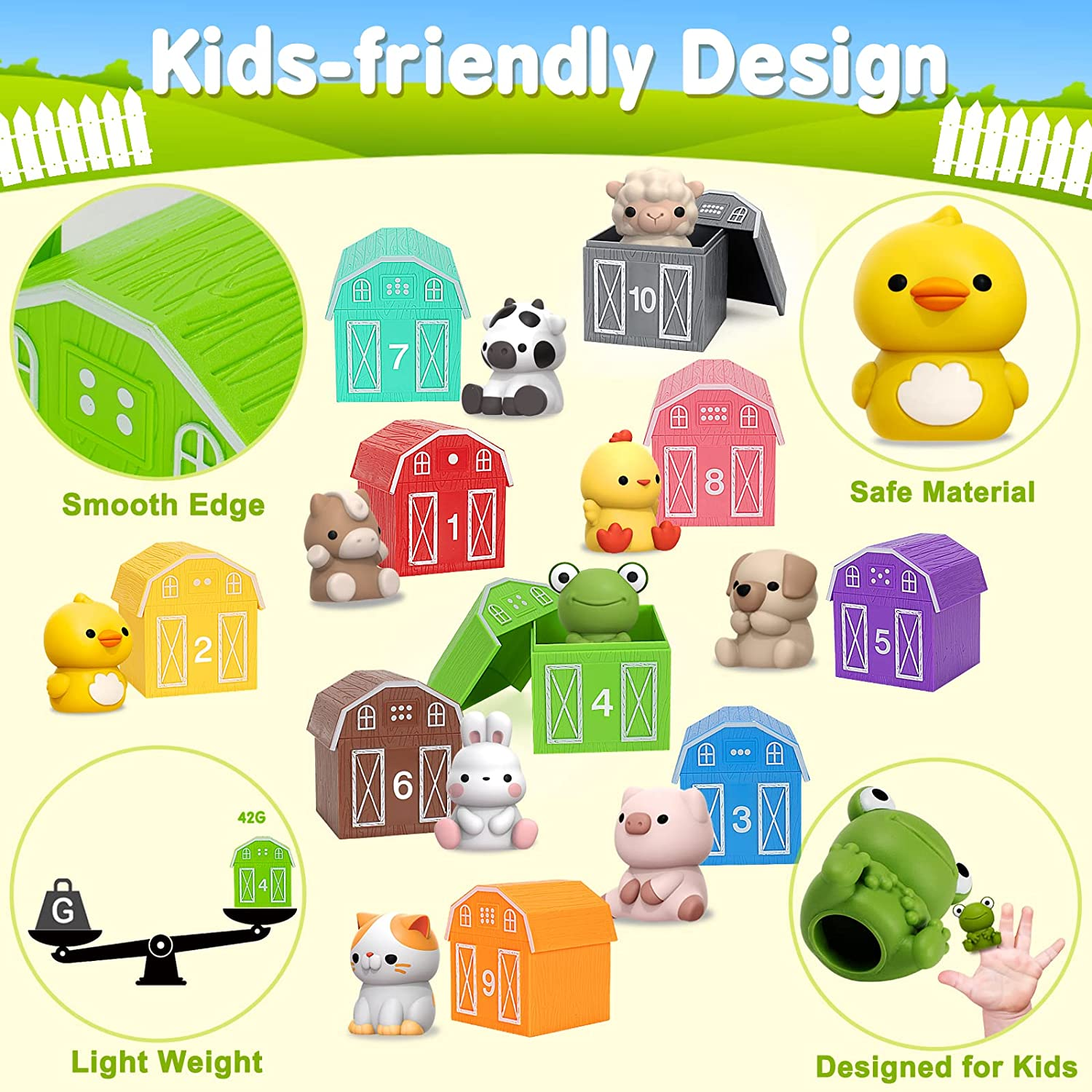 Learning Toys for 1,2,3 Year Old Toddlers, 20Pcs Farm Animals Toys Montessori Counting, Matching & Sorting Fine Motor Games, Christmas Birthday Baby Boys Girls Age 12-18 Months