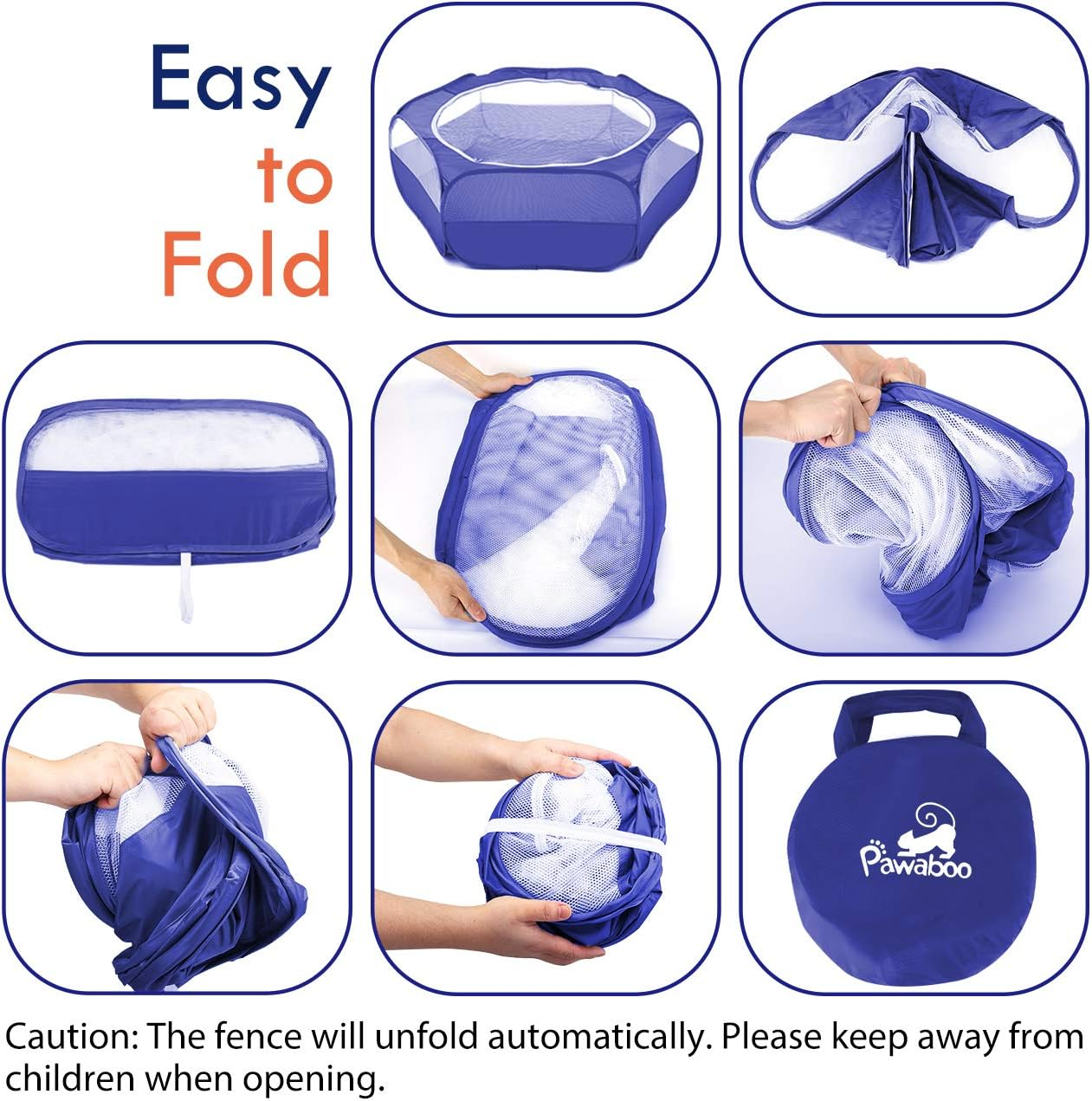 Pawaboo Small Animals Playpen, Waterproof Small Pet Cage Tent with Zippered Cover, Portable Outdoor Yard Fence with 3 Metal Rod for Chick/Kitten/Puppy/Guinea Pig/Rabbits/Hamster/Chinchillas,Indigo image number 6