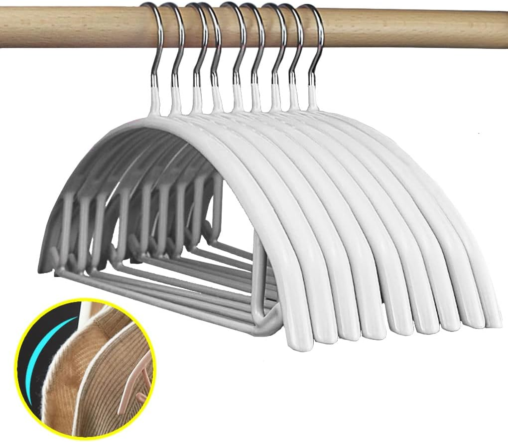 Vivva Clothes Pants Hangers, Coat Hangers Non-Slip Padded Closet Organizer Storage, Pants Hanger, Sweater, Dress, Jacket, No Shoulder Bumps, Not Plastic(Silver Grey, 10Pcs)