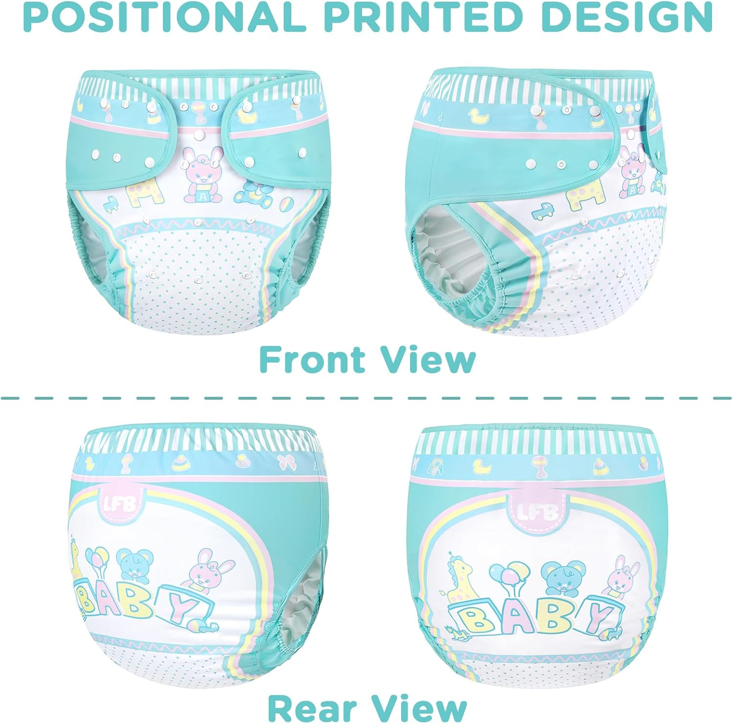 Littleforbig Washable Adjustable Reusable Waterproof Cloth Adult Diaper Wrap Cover- Baby Parade M image number 5