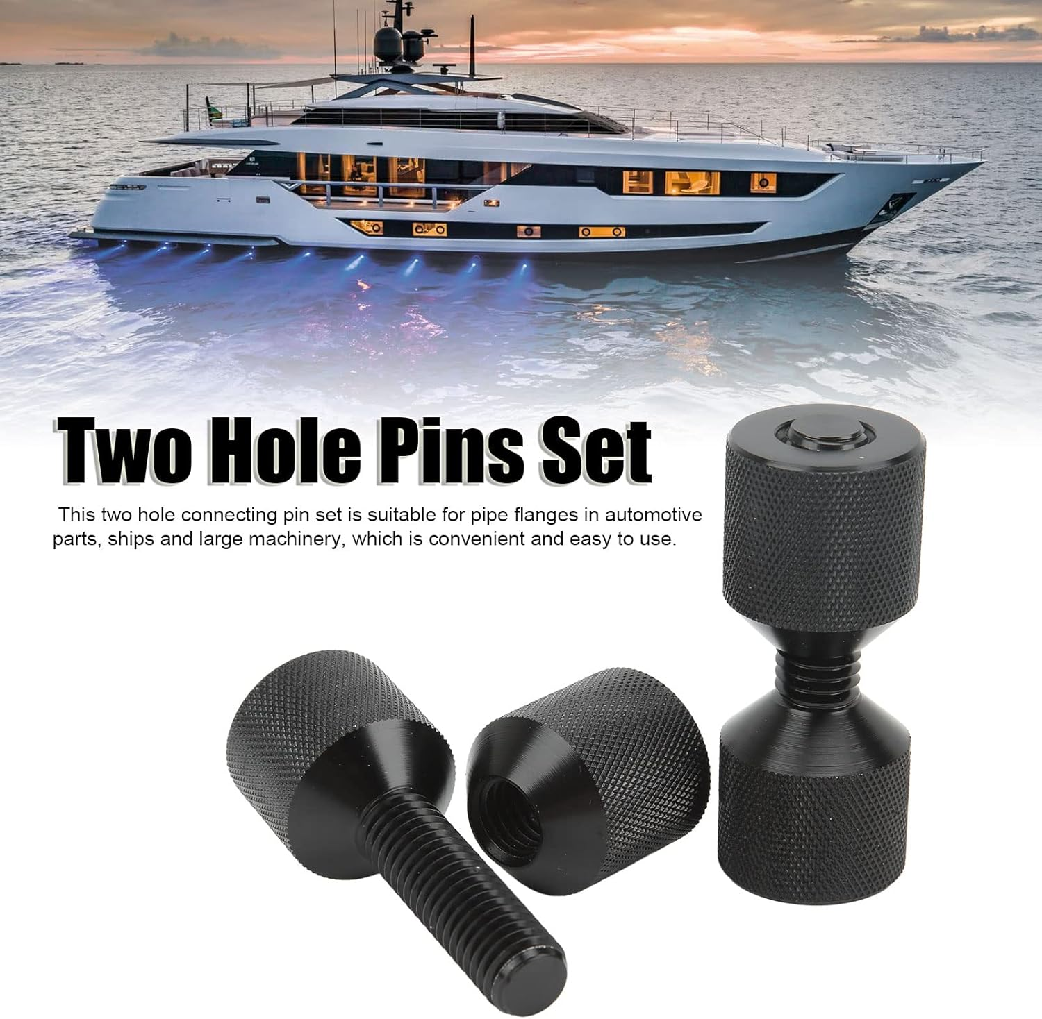 2 Pcs Two Hole Pins, Aluminum Lightweight Construction 2 Hole Flange Alignment Pin with Anodized Black Oxide Finish for Car Ship Large Machinery,Black image number 1