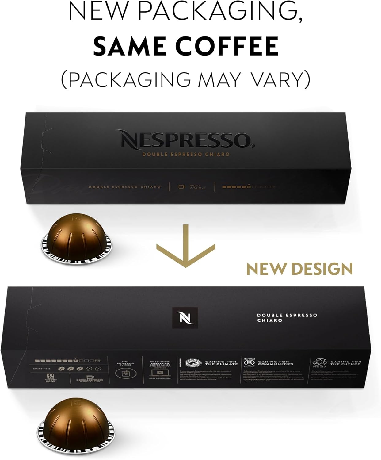 Nespresso Capsules Vertuo, Double Espresso Chiaro, Medium Roast Espresso Coffee, 30-Count Coffee Pods, Brews 2.7Oz.
