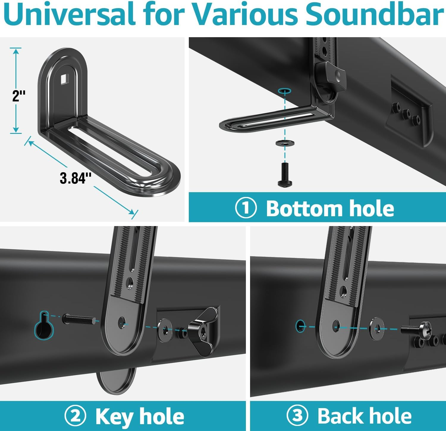 MOUNTUP Speaker Mount, Sound Bar TV Bracket, Fits Most Sound Bars up to 15 Lbs, Mounting above or under TV, Tool-Free Knob Adjustable, for 23-90" Tvs with Detachable Extension Arms and L-Brackets image number 2