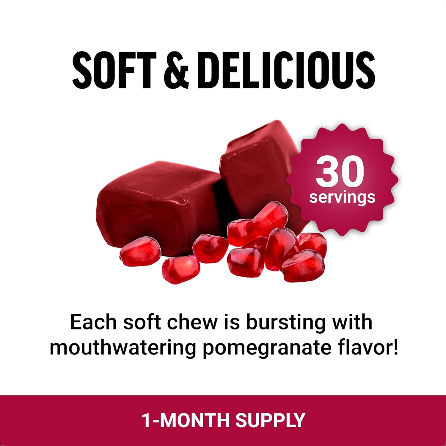 Force Factor Pomegranate Soft Chews for Healthy Aging, Heart Health, Bone Health, & Brain Health, Superfood & Antioxidants Supplement, Non-Gmo, Gluten-Free, Vegan, Pomegranate Flavor, 30 Soft Chews image number 1