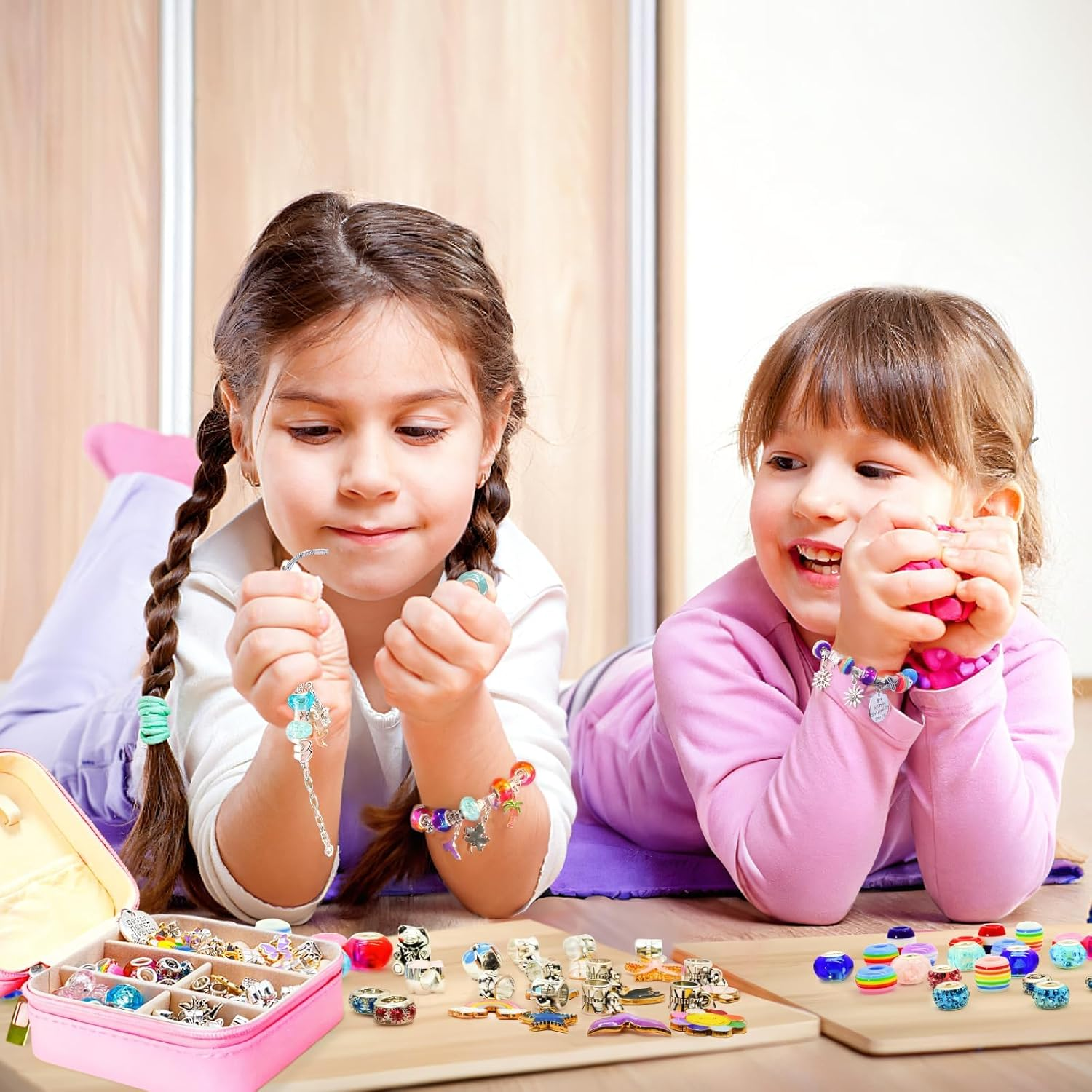 MOTYYA Charm Bracelet Making Kit for Girls 8-12, Art & Crafts for Ages 6-8 Kids DIY Jewelry Making Kit with Initial Box Perfect Personalized Gift 7+ 9 10 11 Year Old Girls Birthday Christmas Stuff - S image number 4