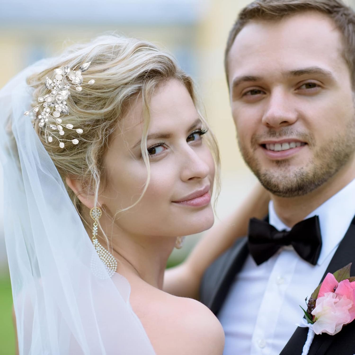 Bridal Jewellery, Etercycle Bridal Headpiece Wedding Hair Clips Crystal Hair Pins Vines Flower Leaf Pearl Hair Accessories for Bride - Silver