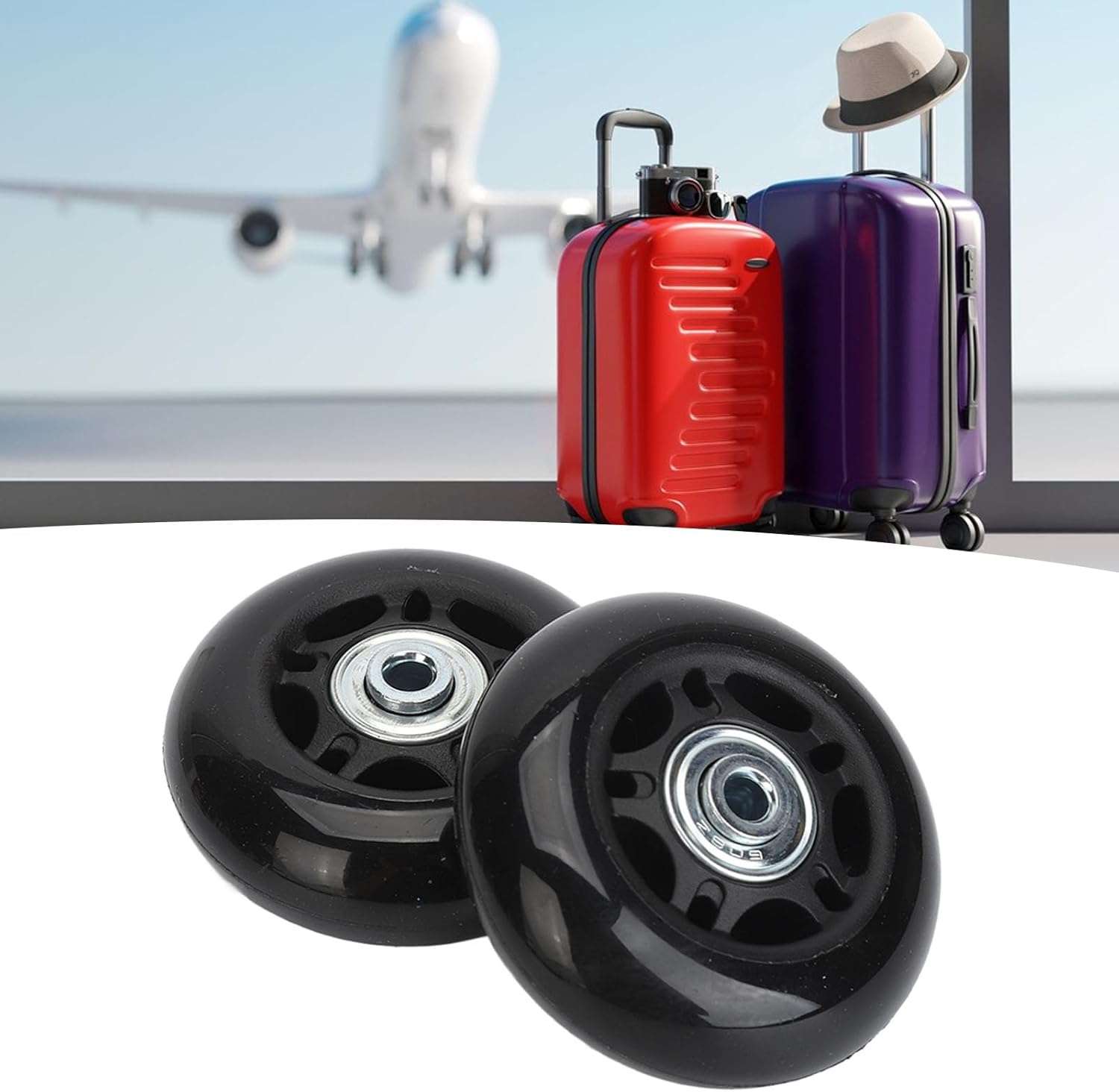 2Pcs Luggage Suitcase Wheels Replacement Kit Mute Wear Resistant Luggage Suitcase Replacement Wheels Universal Rubber Swivel Caster Wheels Bearings Repair Kits with Tool (68X24Mm image number 3