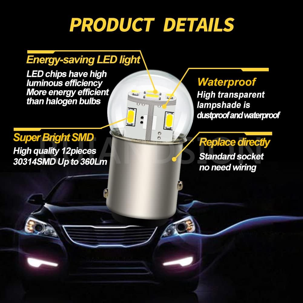 Ruiandsion 2Pcs 1157 LED Bulb 6V BAY15D 2057 2357 7528 White 3014 12SMD LED Chipsets LED Backup Reverse Brake Tail Lights image number 6