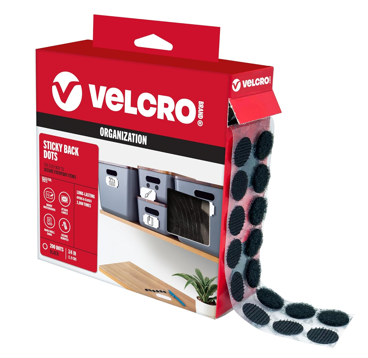 VELCRO Brand - Sticky Back Fasteners, 3/4In Coins, 200 Sets, Black image number 2