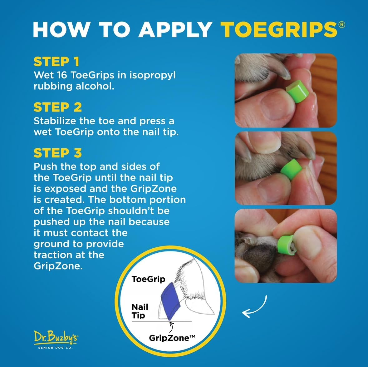 Dr Buzby'S Large Toegrips for Dogs - Instant Traction on Wood/Hardwood Floors - Anti-Slip Relief for Senior Dogs - Stop Sliding Instantly - Rubber Nails - 1 Pack (20 Grips) image number 5