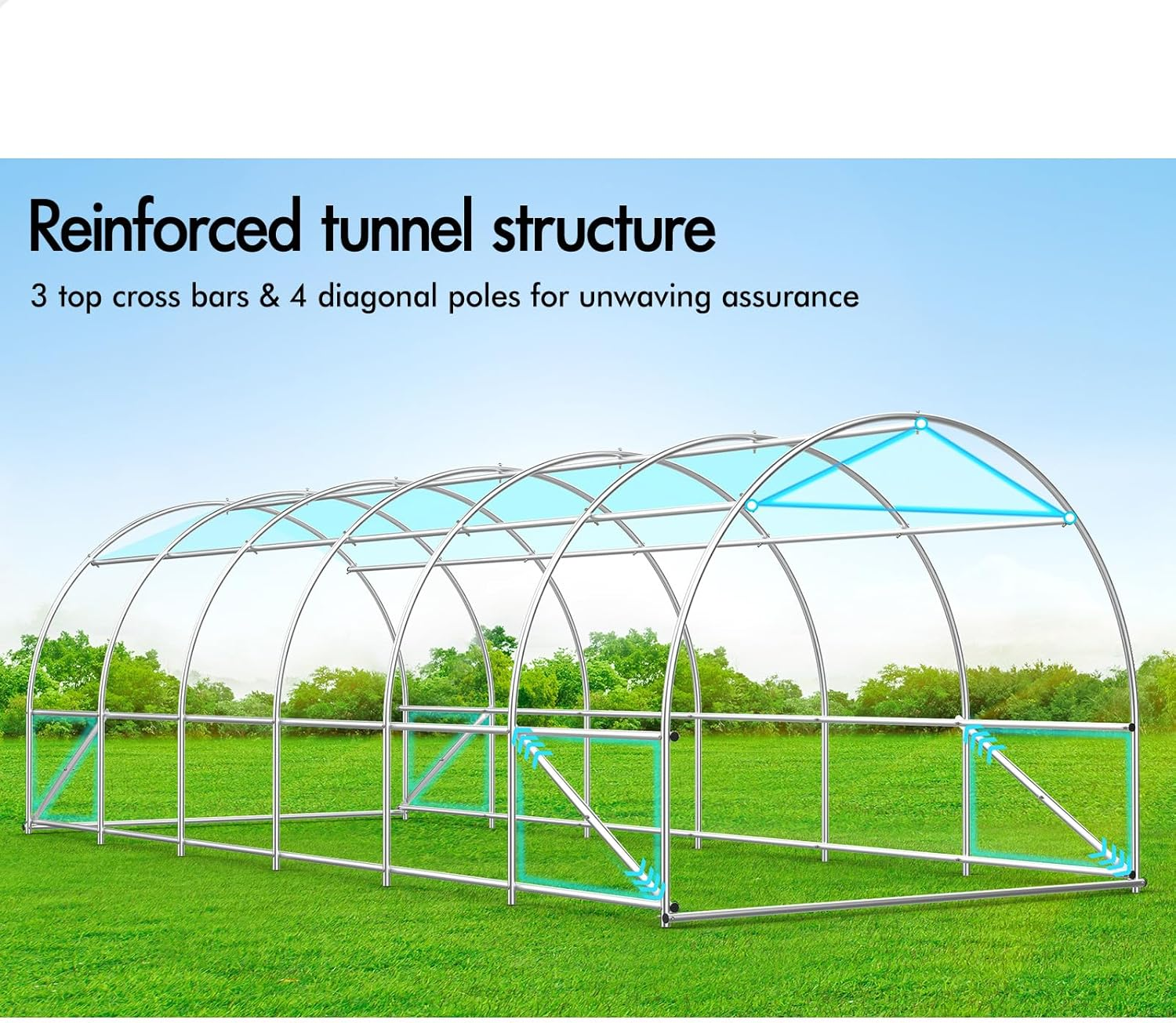 ALFORDSON Walk-In Tunnel Greenhouse with Sturdy Steel Frame, Green House Grow Tent with Insect-Proof Mesh Windows, PE Cover & Zip Roll-Up Doors for Plants & Flowers, 6X3X2M