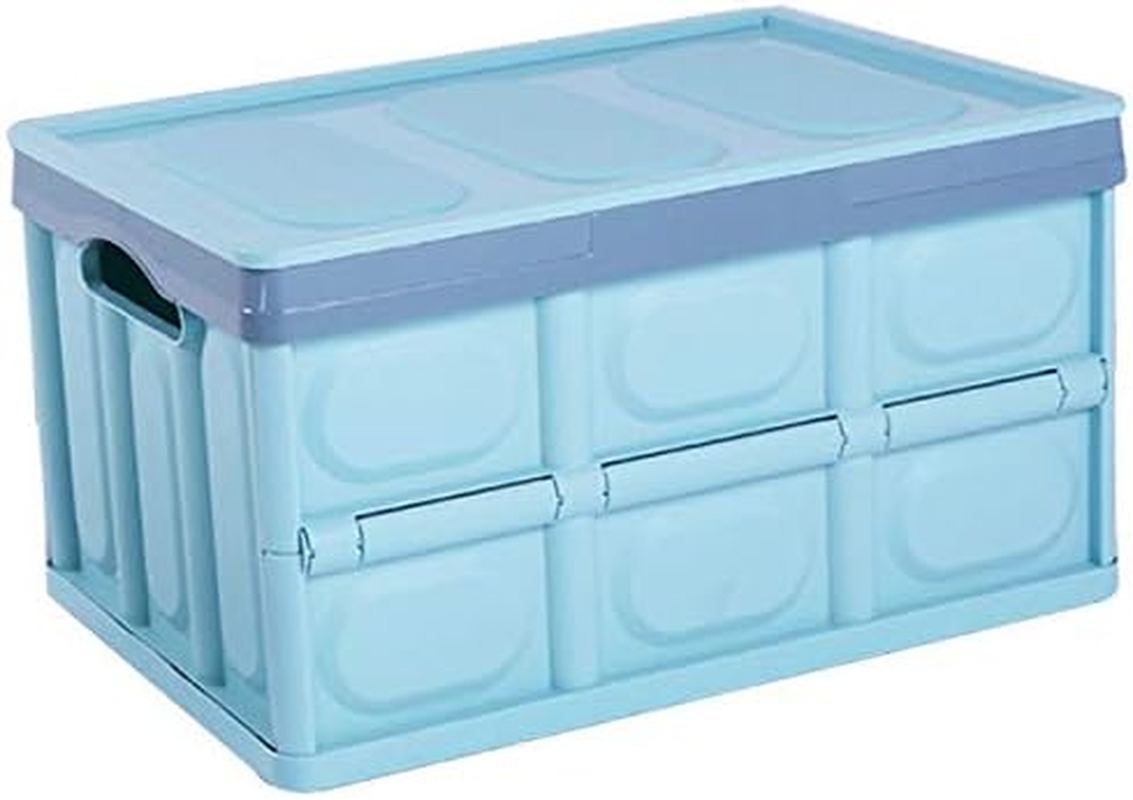 Clever Durable Collapsible Folding Stackable Plastic Crates Storage Container Basket Bins Box with Lids for Outdoor Picnic Camping Cooking Grocery Shopping (Large, Blue)