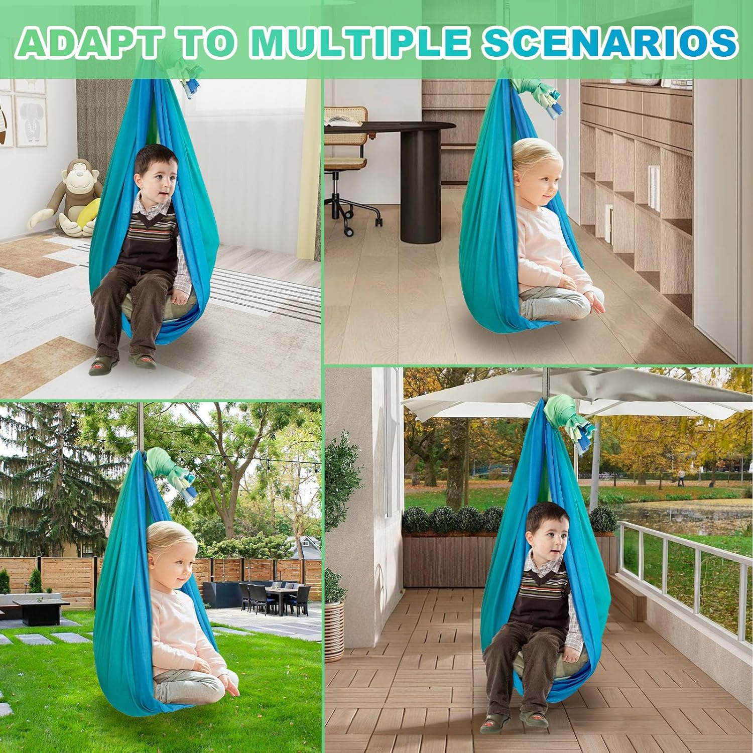 Awobepl Sensory Swing Double Layer Kids Sensory Swing Holds up to 200 Lbs Comfortable Indoor Cuddle Swing with 360&deg; Swivel Hardware for Children Adults Indoor Outdoor image number 2