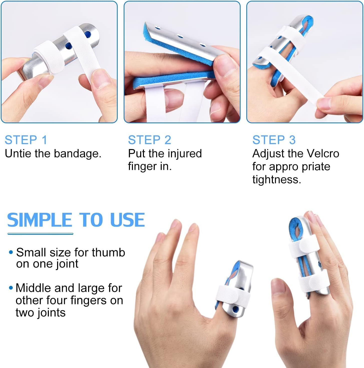 JOWILIN Finger Splint Set, 3 Size Aluminum Finger Stabilizer with Metal Support for Relief Suffering Pain Sprains Strains Arthritis Finger Knuckle Immobilization for Adults, Children, Kids image number 3