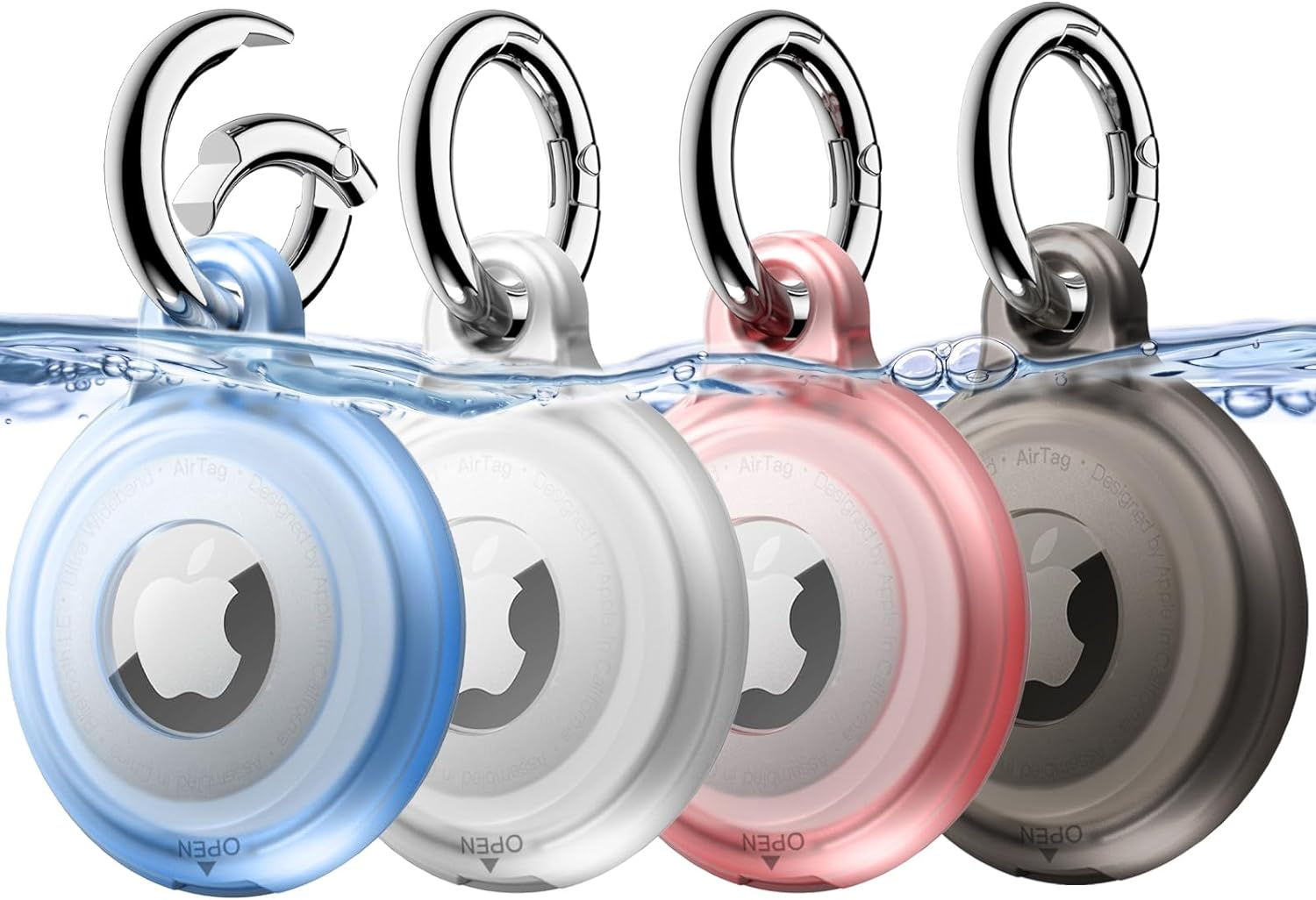 Jetech 4 Pack Waterproof Case for Airtag 2Nd/1St Generation (2026/2021) with Keychain, Full Body Anti-Scratch Air Tag Keyring Holder Cover for Kids (Black/Clear/Pink/Blue)