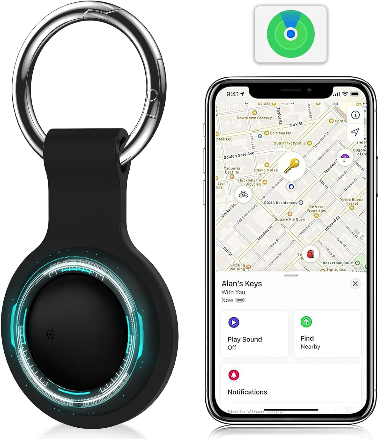 ICOO Airtags,Tracker Smart Tracker,Working with Apple Find My. Perfect for Locating Keys, Luggage, Backpacks, and Pets. with Replaceable Batteries, Loud Beeps, and Worldwide Tracking 1-Pack.