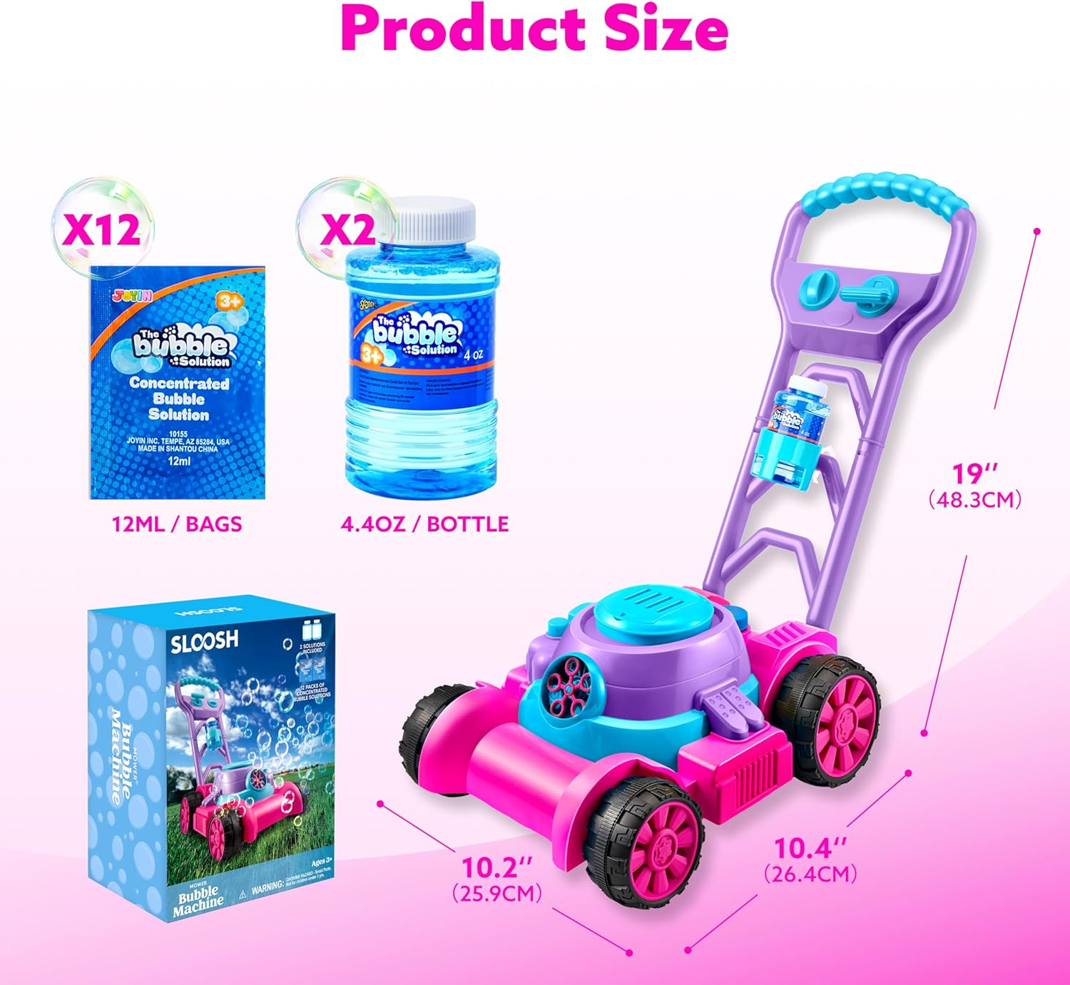 SLOOSH Bubble Lawn Mower Toddler Toys - Kids Bubble Machine Summer Outdoor Push Toy Games, Backyard Garden outside Play Toddlers Preschool Boys Girls Birthday Gifts (Pink) - Blue image number 4