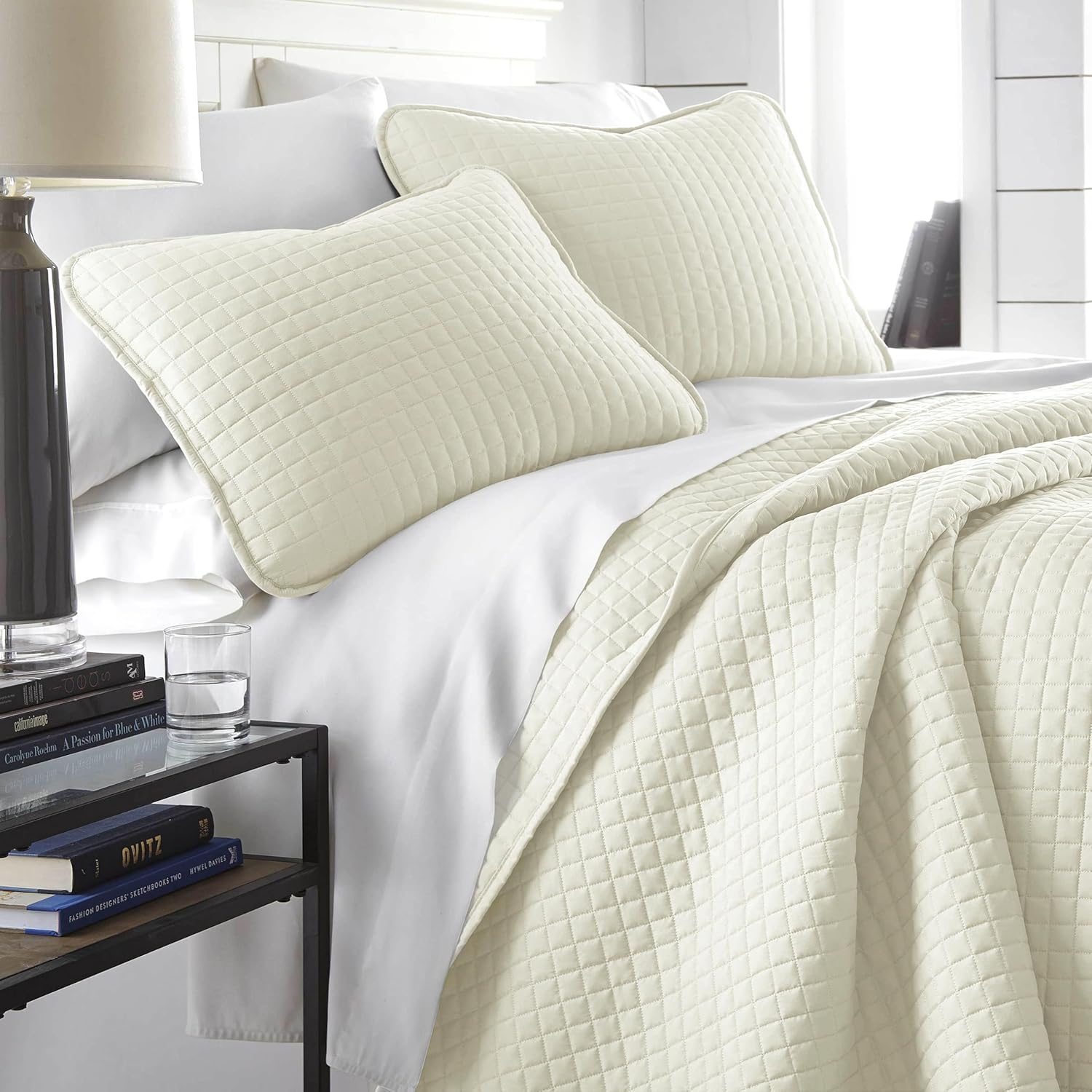 Southshore Fine Living, Inc. Oversized King Quilt Bedding Set, Soft Brushed Microfiber, Wrinkle-Free, Stain and Pet Hair Resistant Bedding, California/King Size Quilt Coverlet Set W/2 Shams, Cream image number 6