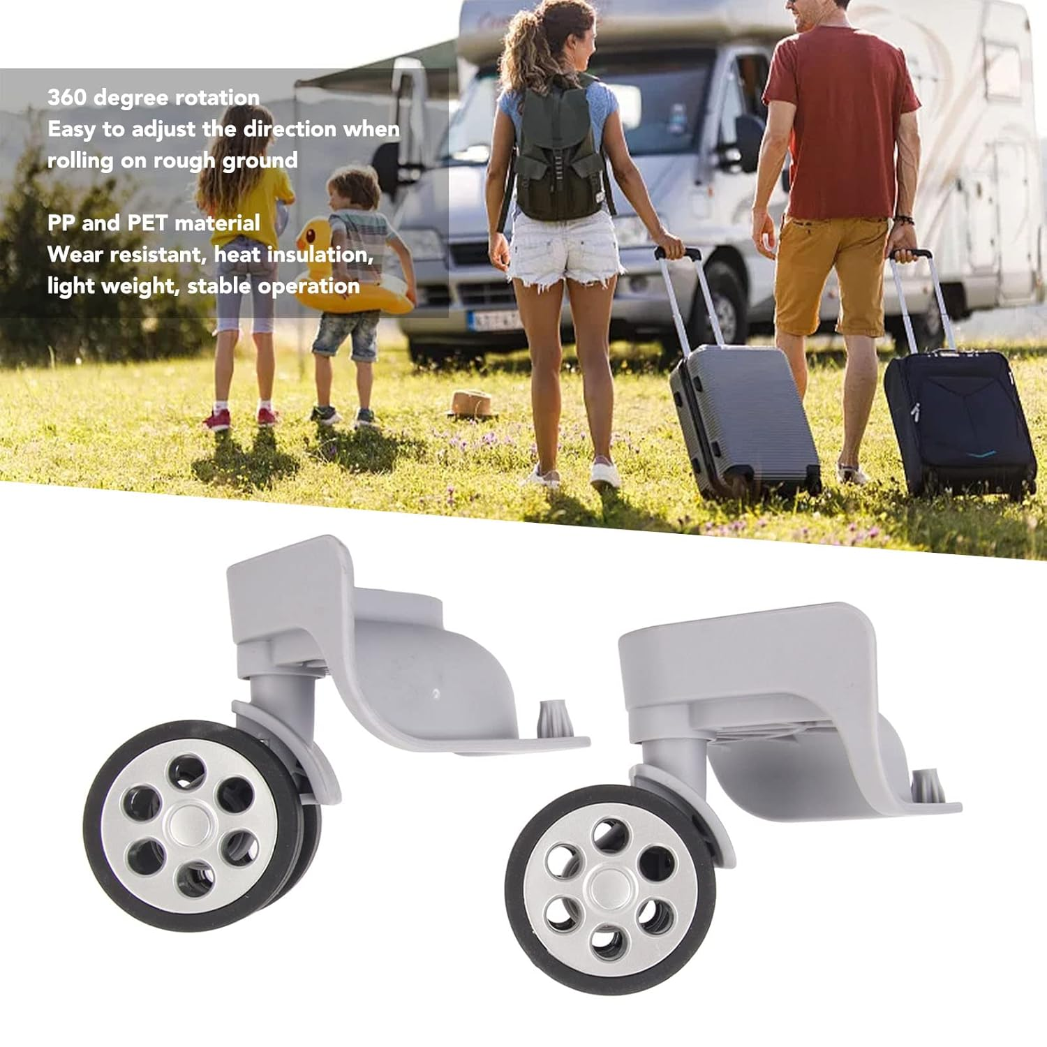 2 Pcs 360 Swivel Luggage Wheels Replacement, Travel Suitcase Silent Wheel Repair Set, Luggage Suitcase Wheels for Luggage Suitcase Trolley, Light Gray Mute Wheels image number 1