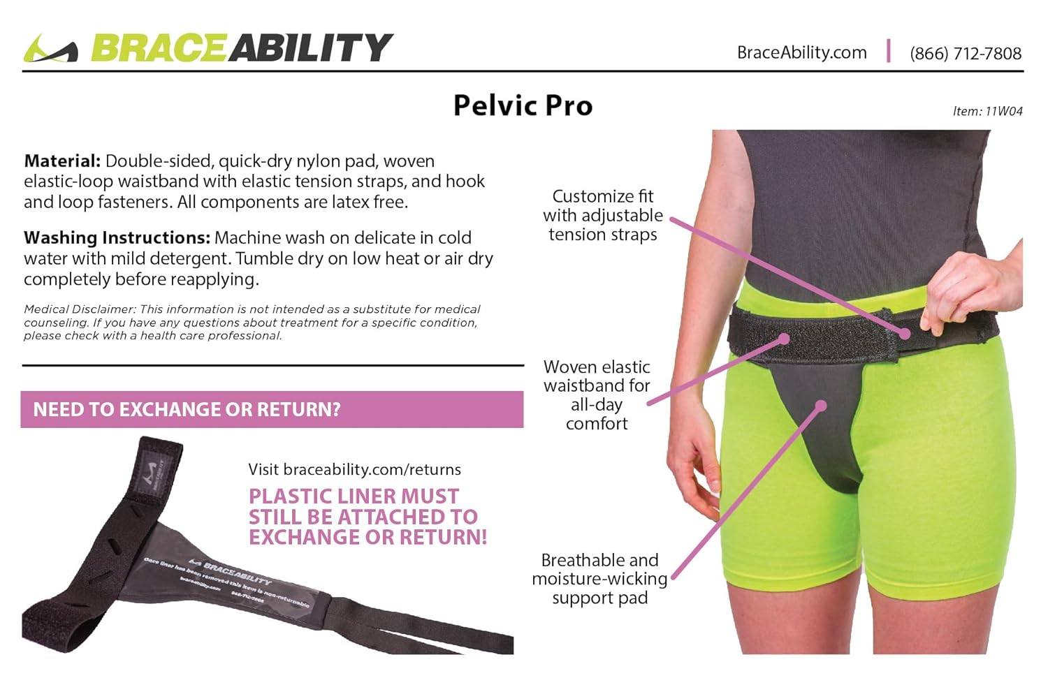 Braceability Pelvic Pro Prolapse Support Belt - Women'S Prolapsed Uterus Patent-Pending Girdle for Dropped Bladder, Vulvar Varicosities, Postpartum Recovery, and Symphysis Pubis Dysfunction Pain (M)