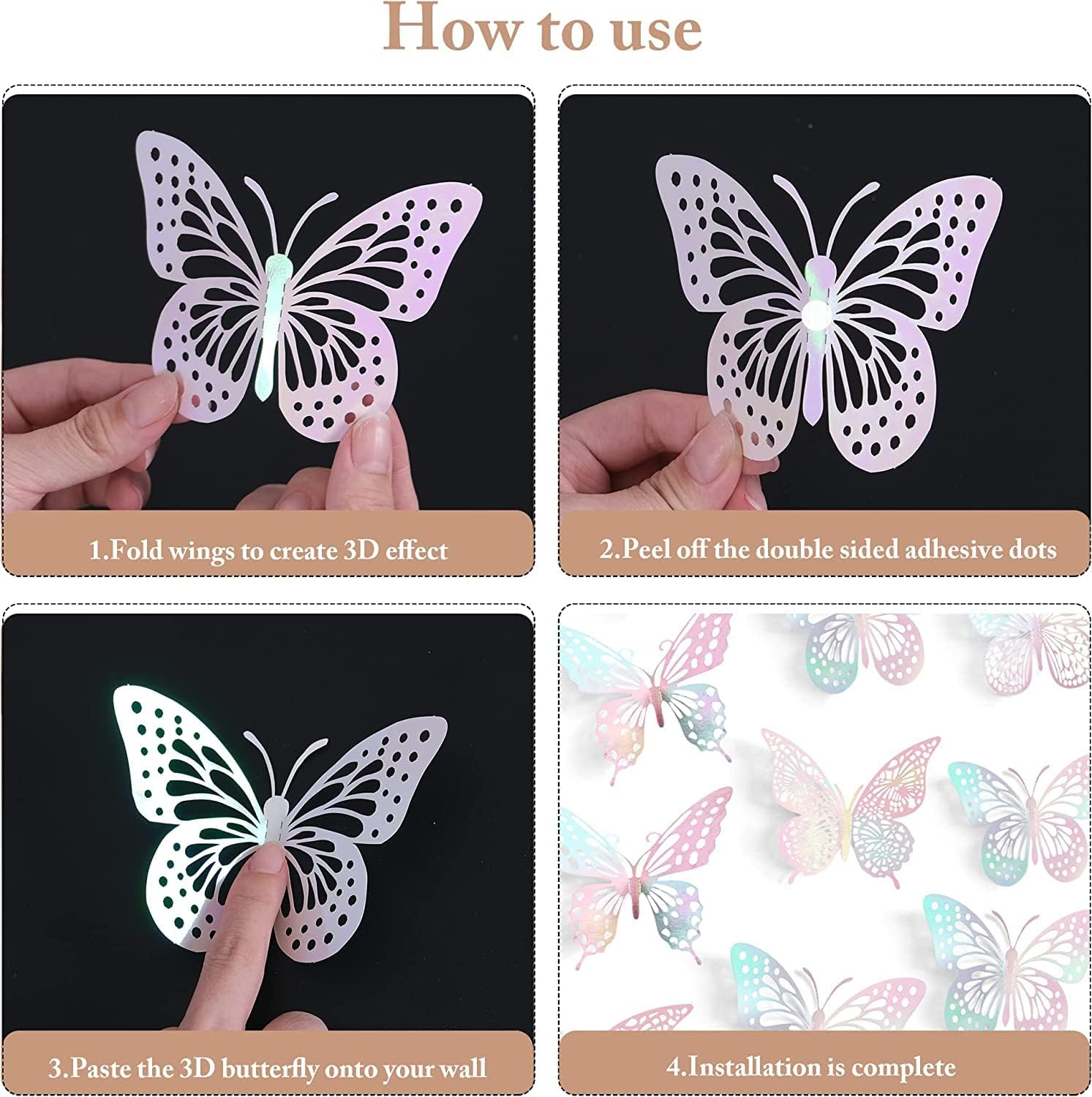 3D Butterfly Wall Decor 48 Pcs 4 Styles 3 Sizes-Butterfly Birthday Decorations&Butterfly Party Decorations&Butterfly Cake Decorations-Removable Pink Butterfly Decorations (Laser Pink)