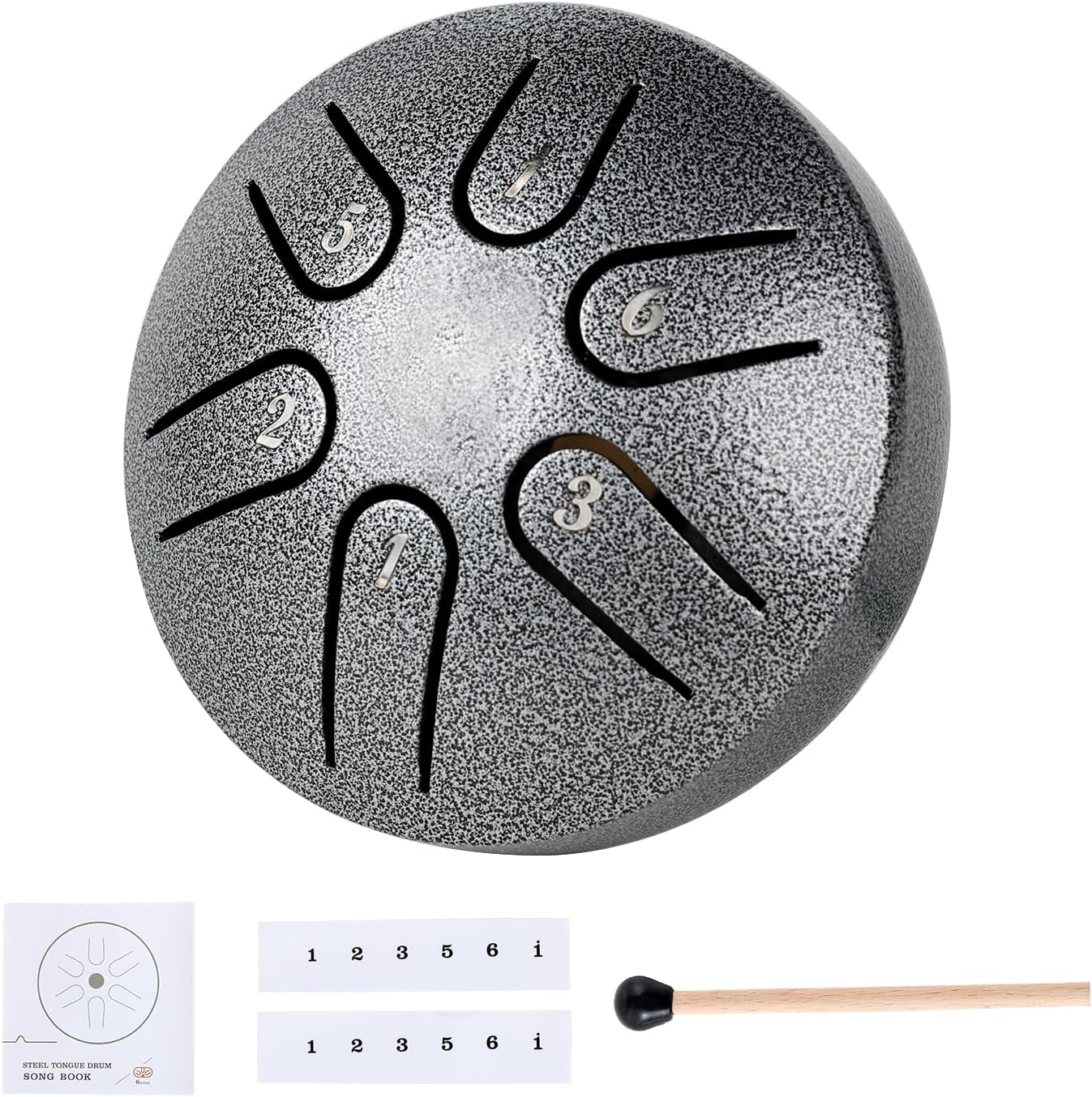 Yahpetes Steel Tongue Drum Musical Percussion Instrument Metal Rain Drum for outside 3 Inch 6 Notes C-Key for Meditation Yoga Education Percussion with Bag, Music Book, Mallets (3"6 Tone, Silver) image number 2