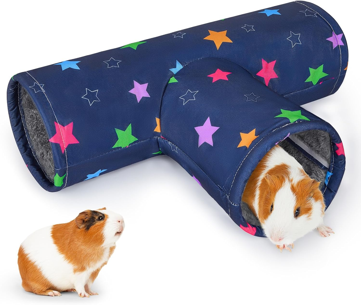Glittme Guinea Pig Tunnel Machine Washable Guinea Pig Hideout Portable Rabbit Tunnel Soft Ferret Tunnel for Playing Resting Guinea Pig Accessories for Guinea Pig, Hedgehogs, Hamster,Colorful Stars image number 4